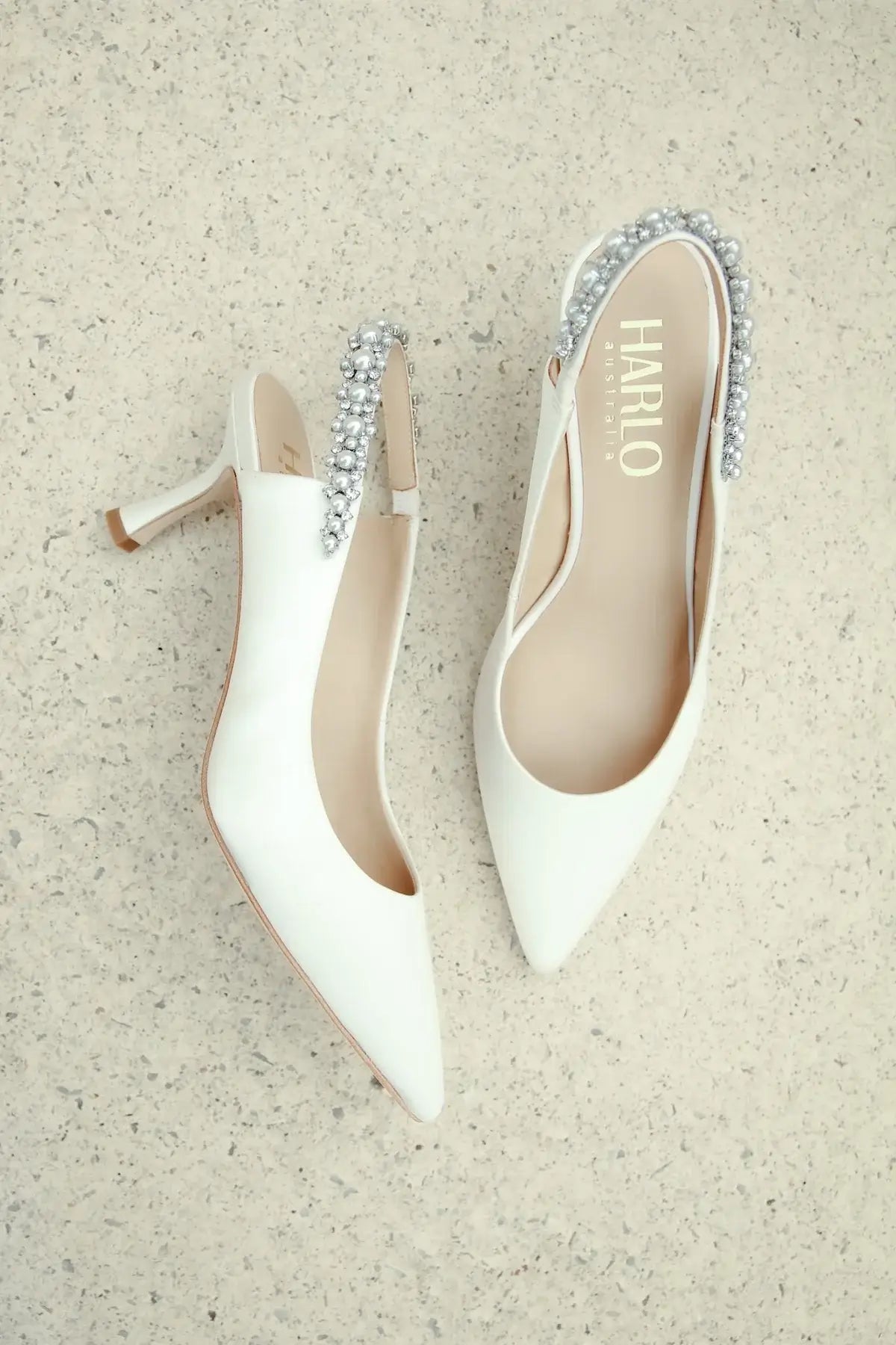 Buy Nina Pearl - White Pearl & Crystal Embellished Sling Back Low Bridal Pump online | The White Collection Australia