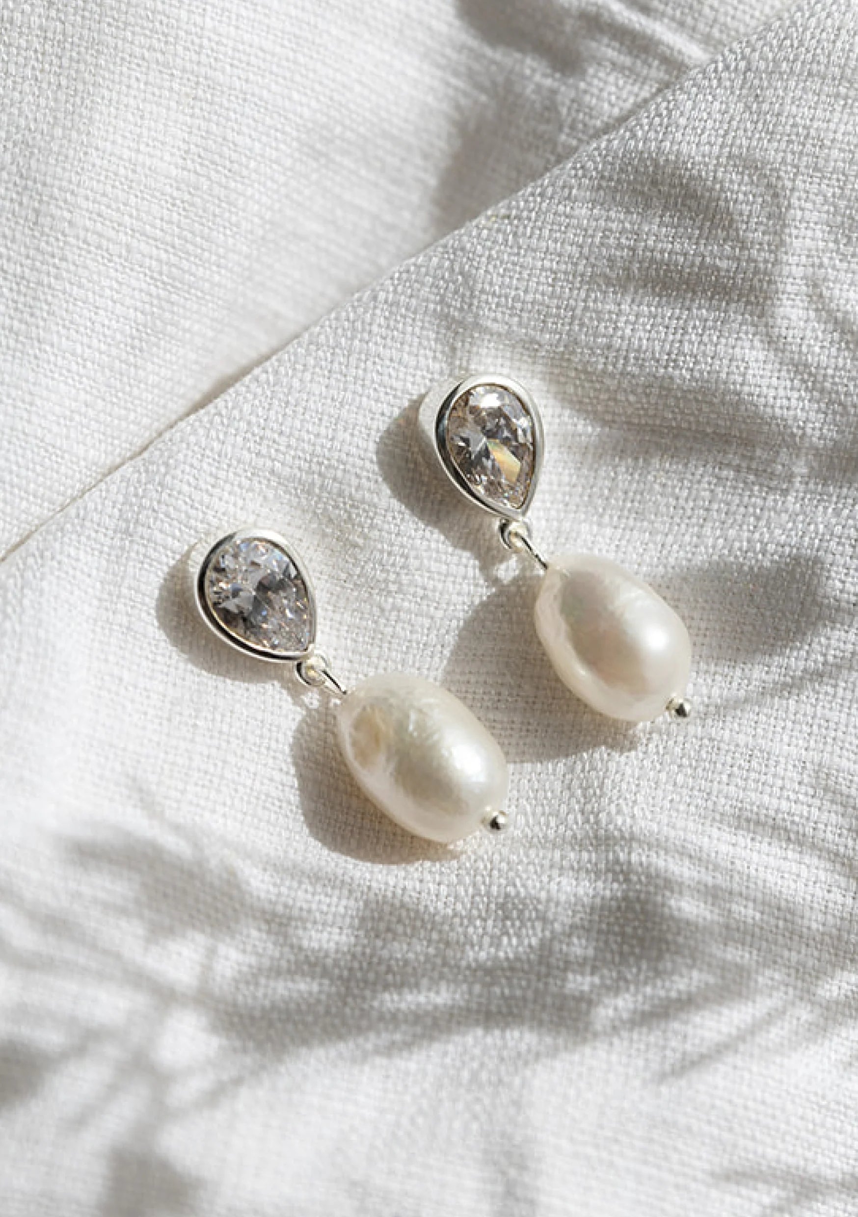 Lola Knight - Oceane - Pearl & Teardrop Crystal Earrings - Silver