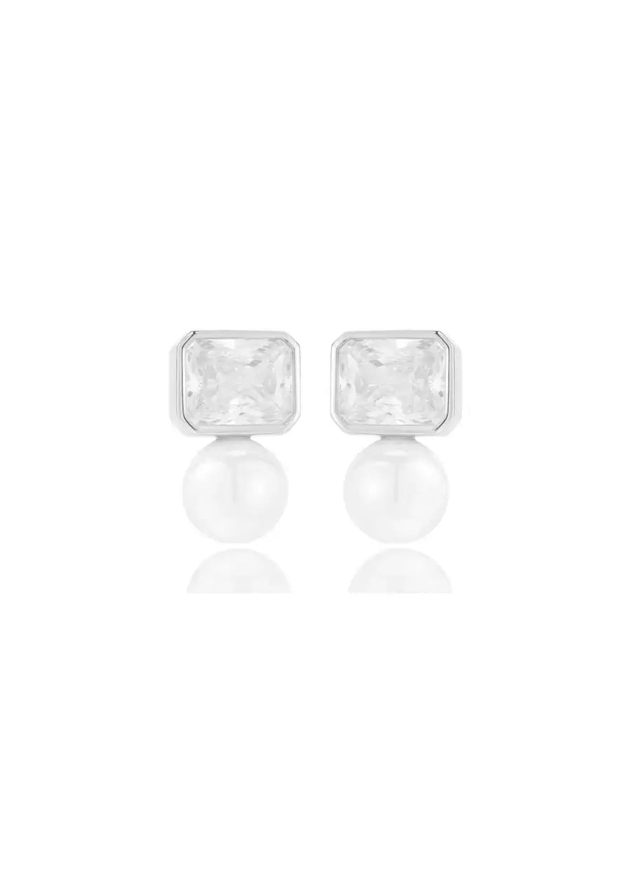 Buy Lola Knight - Pamola - Pearl & Emerald Cut Crystal Earrings - Silver online | The White Collection Australia