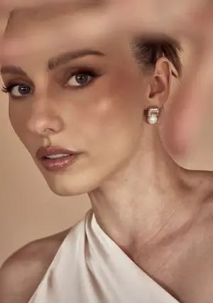 Buy Lola Knight - Pamola - Pearl & Emerald Cut Crystal Earrings - Silver online | The White Collection Australia