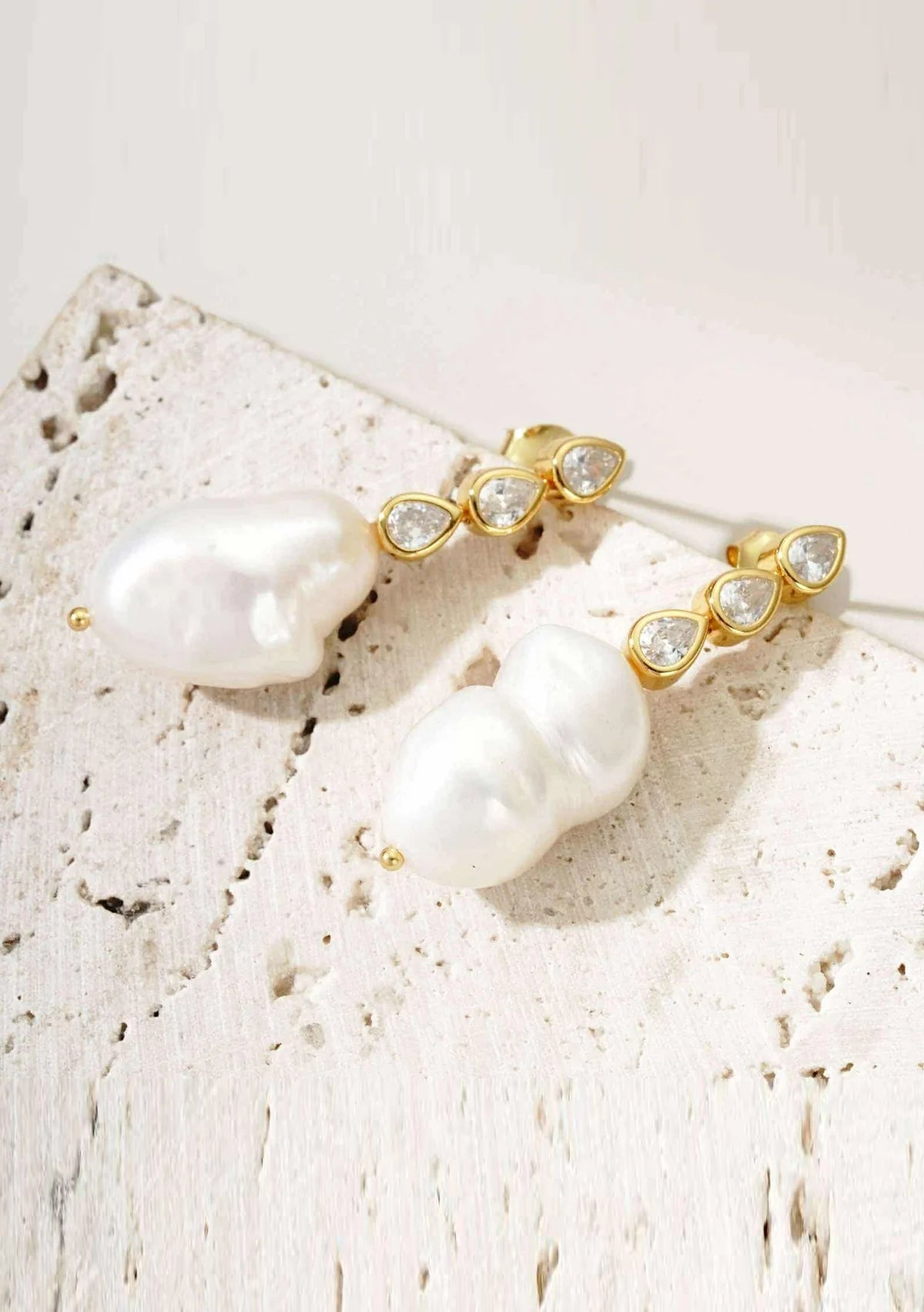 Lola Knight - Parker - Crystal & Pearl Bridal Drop Earrings - 18K Gold