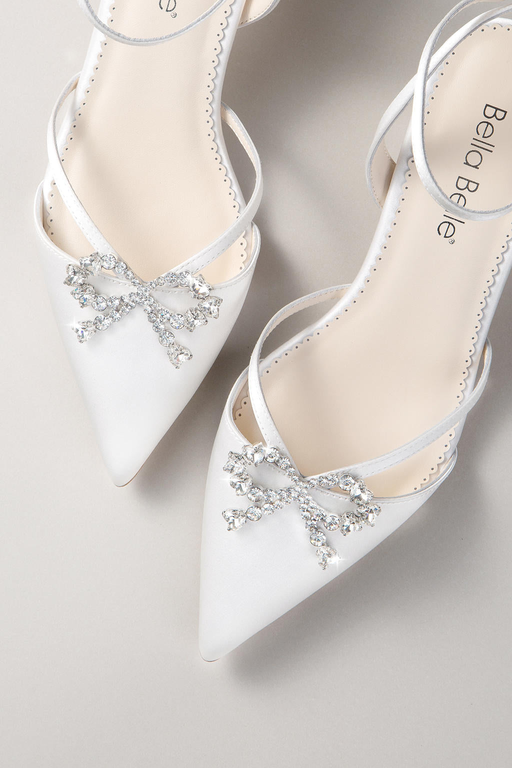 Bella Belle Amira Pointed Toe Ankle Strap Crystal Bow Heels