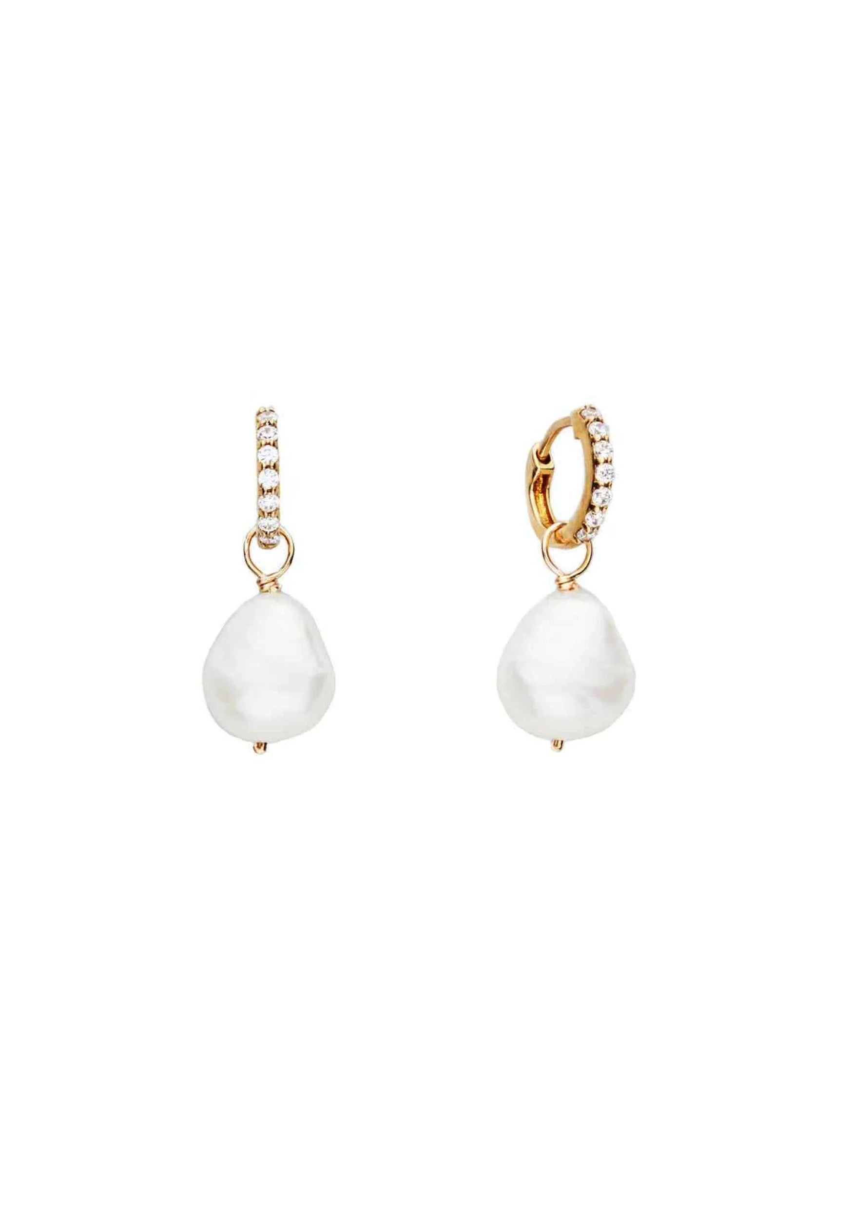 Lola Knight - Ramona - Crystal Hoop Pearl Drop Bridal Earrings - 18K Gold