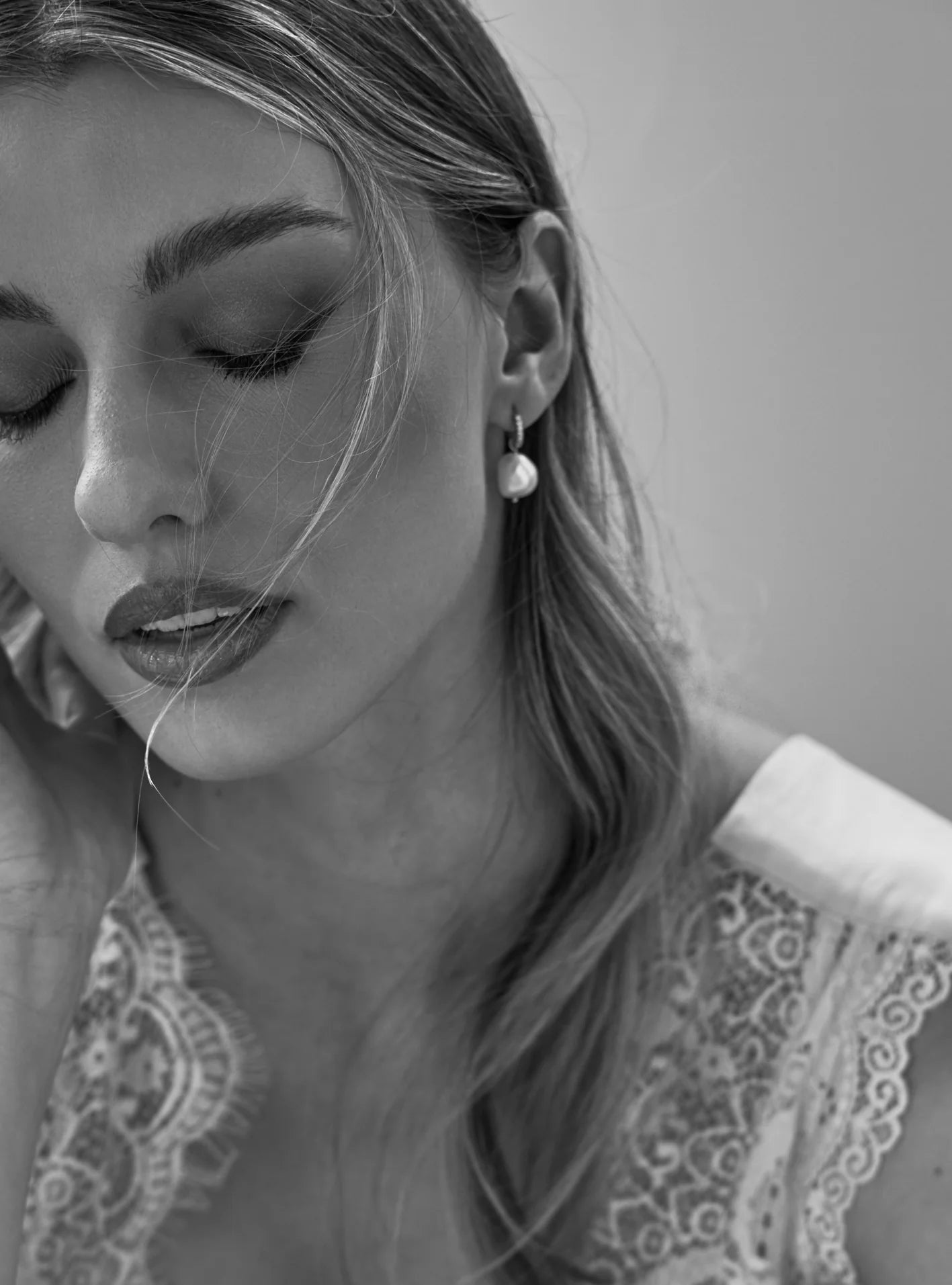 Lola Knight - Ramona - Crystal Hoop Pearl Drop Earrings - Silver