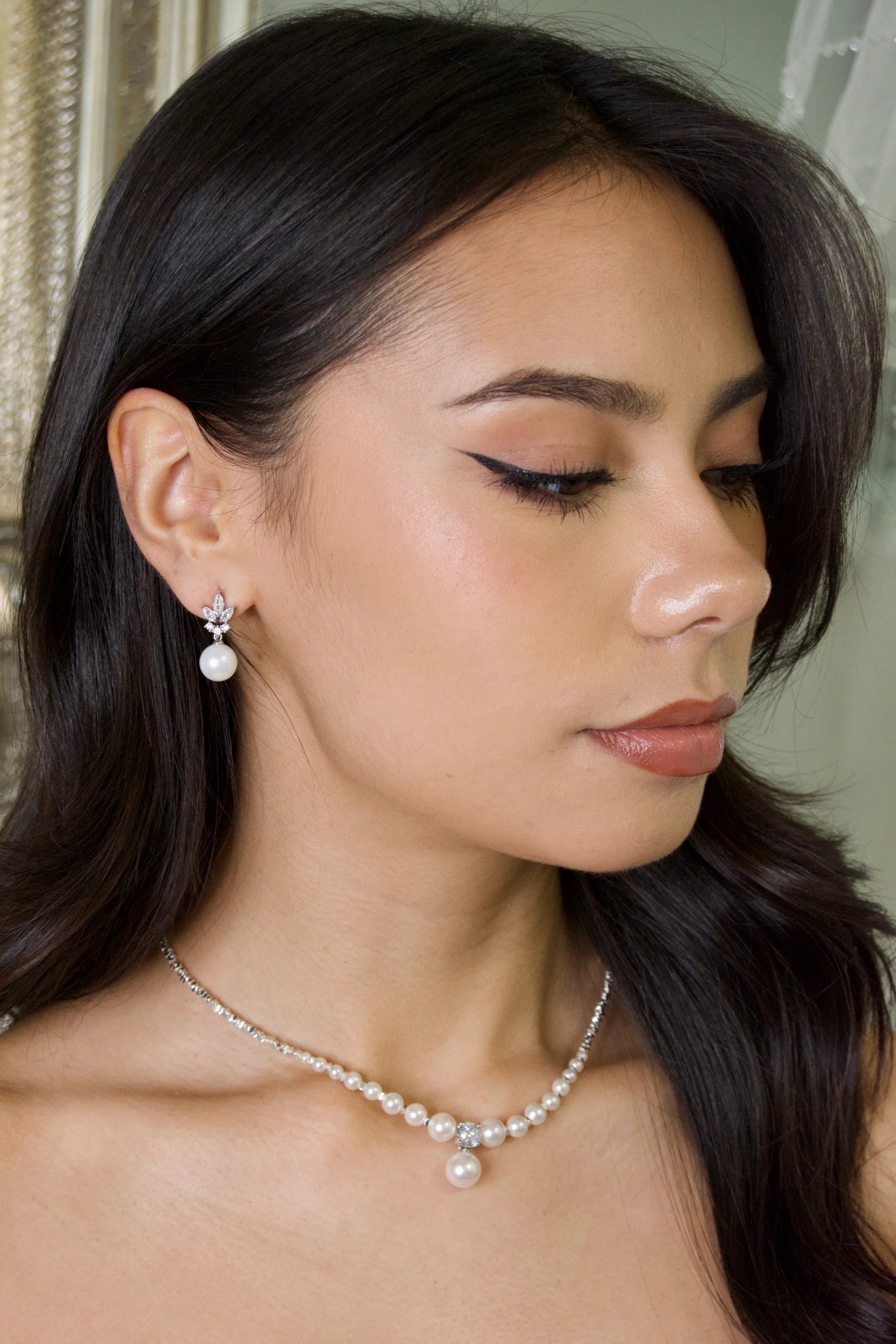 Leanna - Crystal and Pearl Drop Bridal Earrings