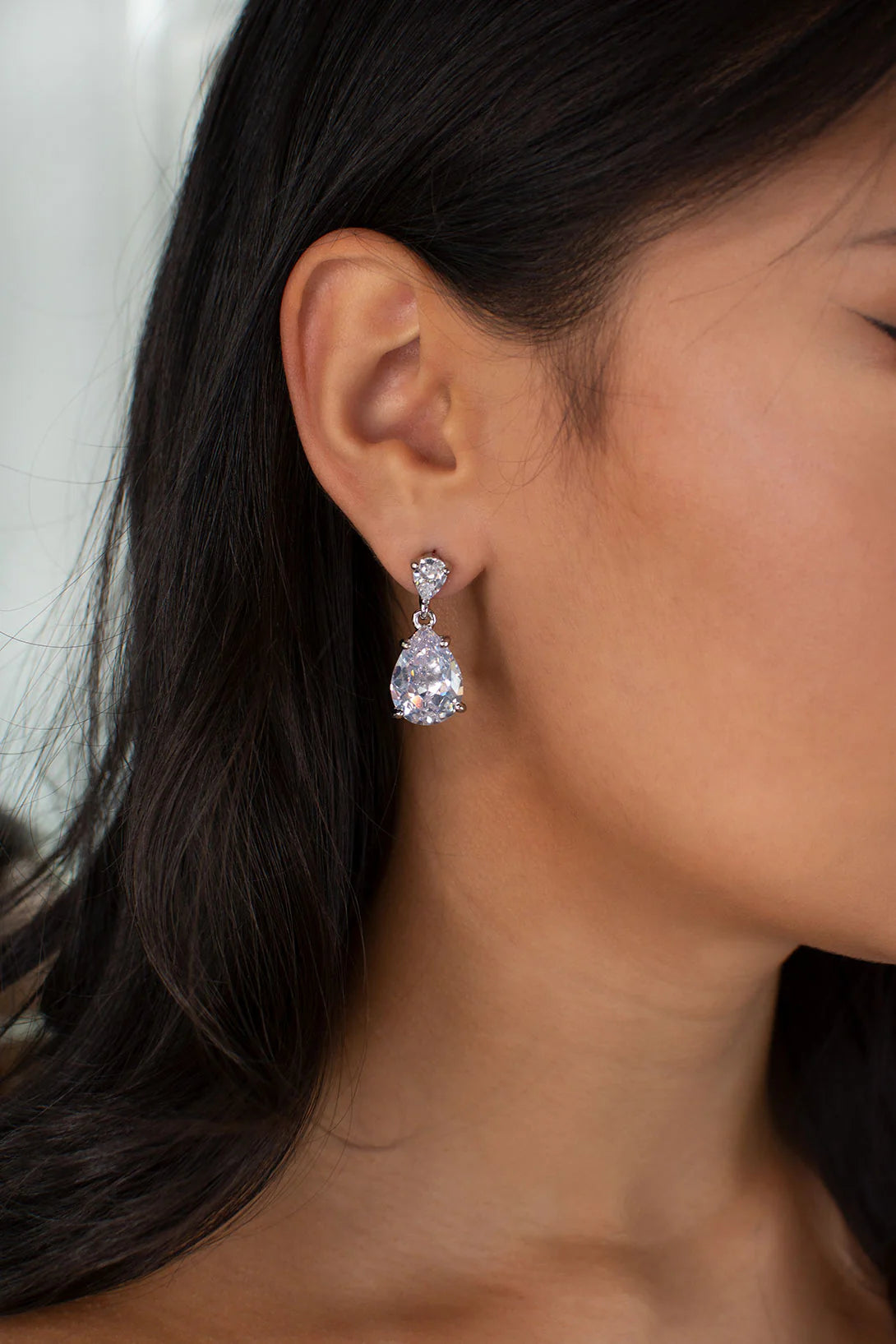 Jasmine - Classic Pear Cut Crystal Drop Bridal Earrings