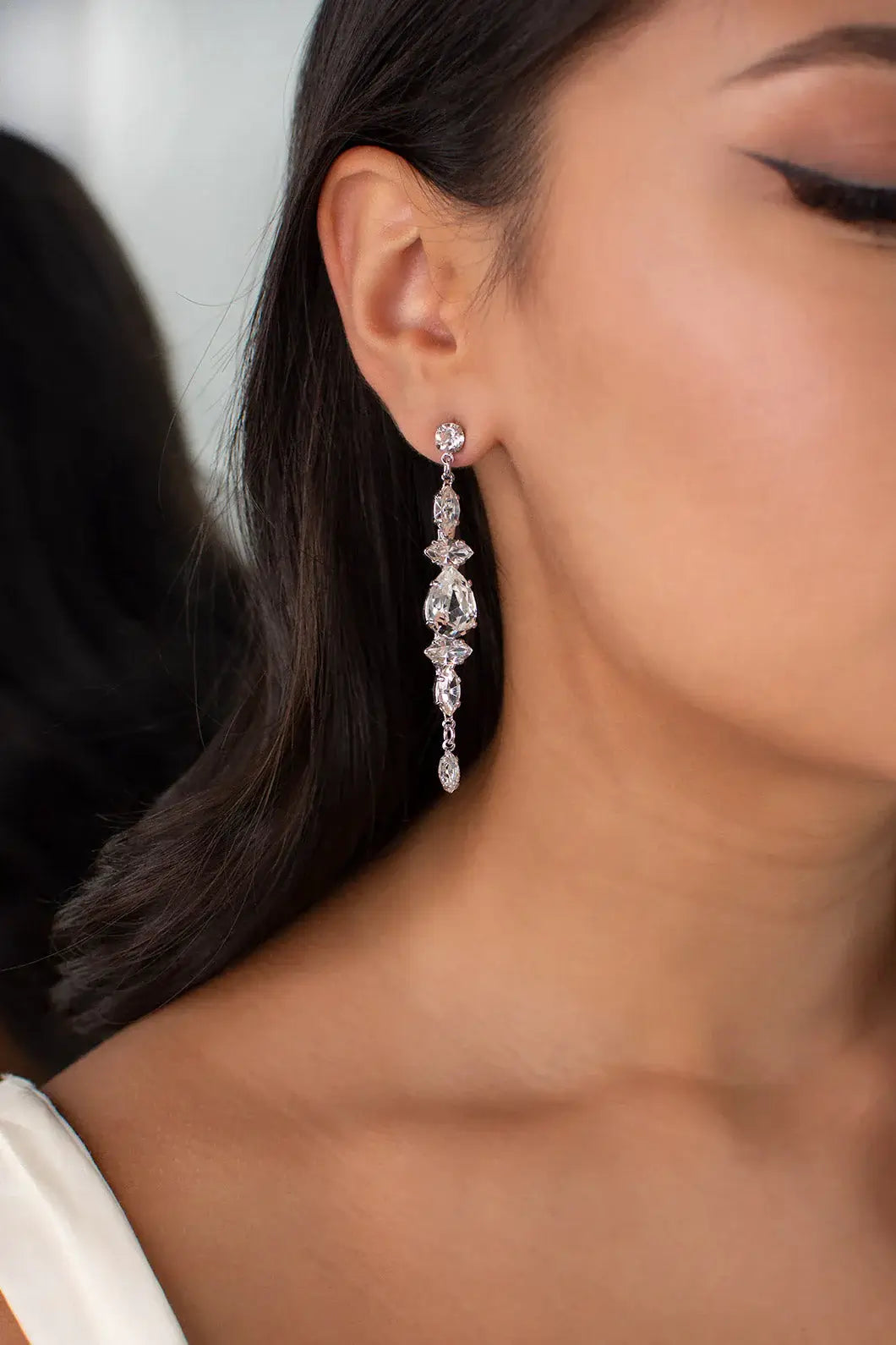 Buy Tia - Long Bridal Swarovski Drop Earrings online | The White Collection Australia