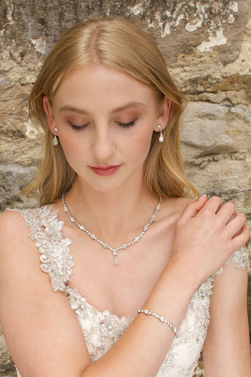 Alicia - Classic Teardrop Crystal Bridal Necklace