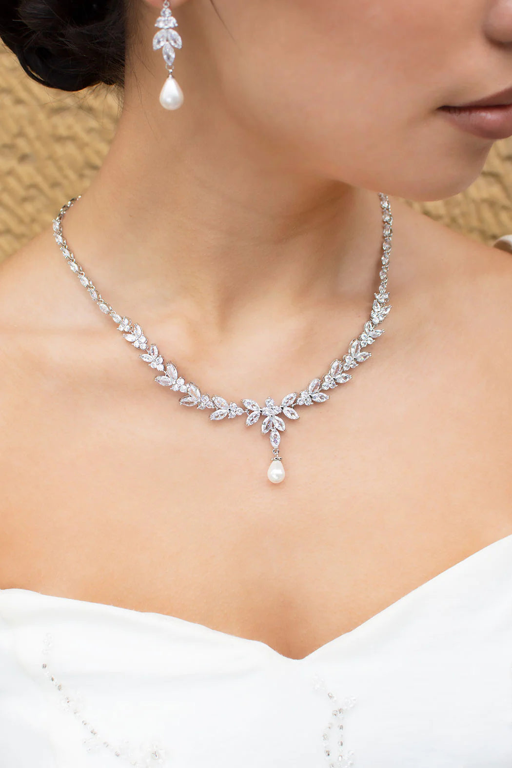 Courtney Pearl - Statement Crystal and Pearl Bridal Necklace