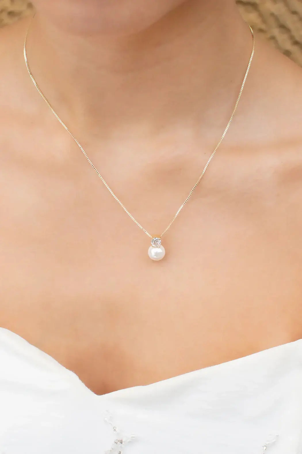 Buy Anna - Delicate Crystal and Pearl Drop Bridal Necklace - Gold online | The White Collection Australia