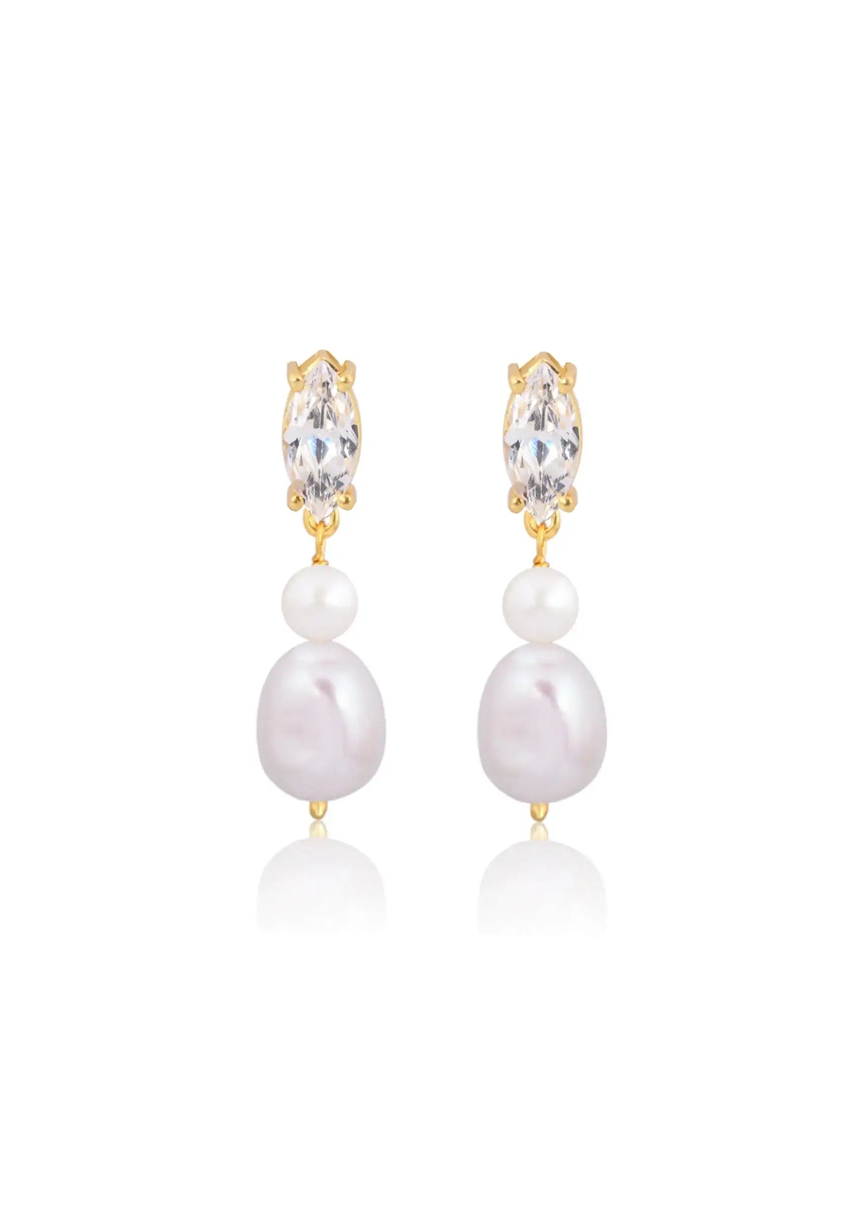 Buy Lola Knight - Sage - Double Pearl and Crystal Drop Bridal Earrings - Gold online | The White Collection Australia