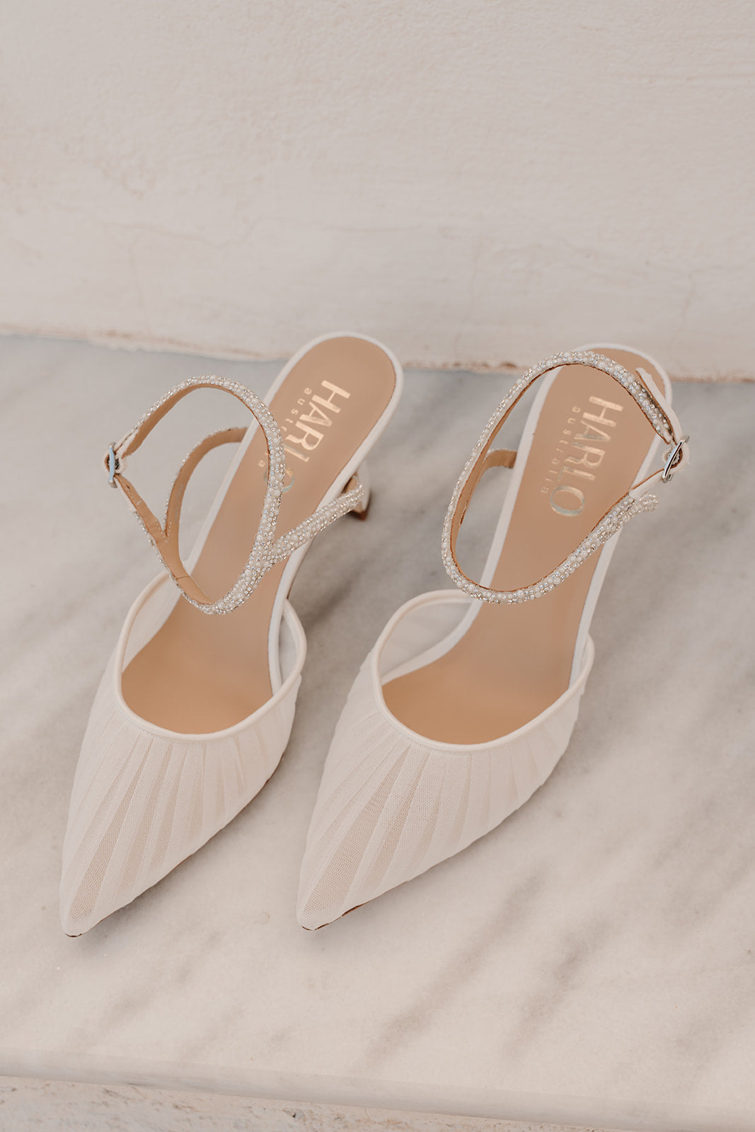 Georgia Pearl - White Tulle Point with Crystal and Pearl Strap