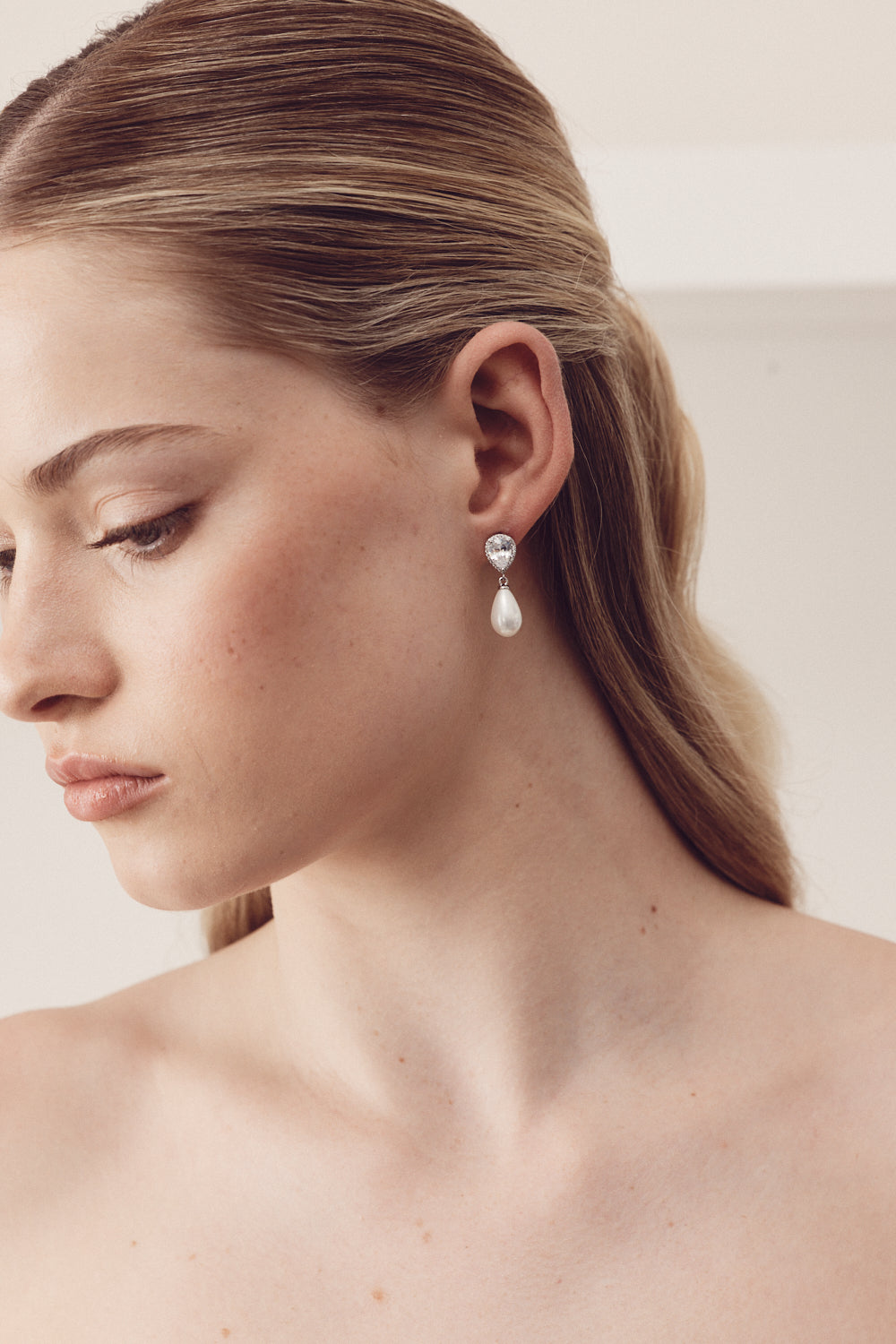 Buy Sara - Classic Bridal Crystal Pearl Earrings online | The White Collection Australia