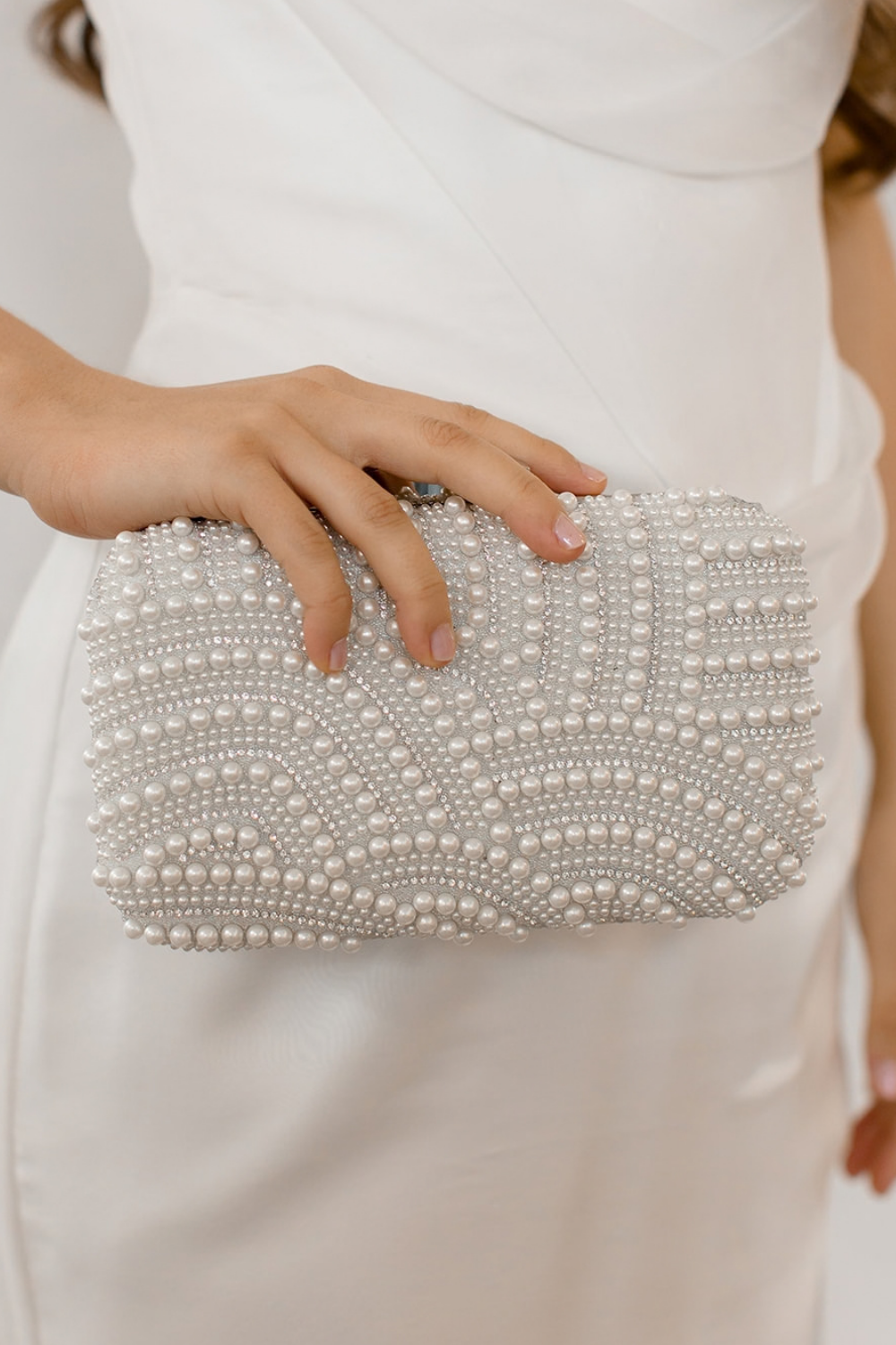 Buy Sirena - Wave Pearl Box Clutch - Silver online | The White Collection Australia