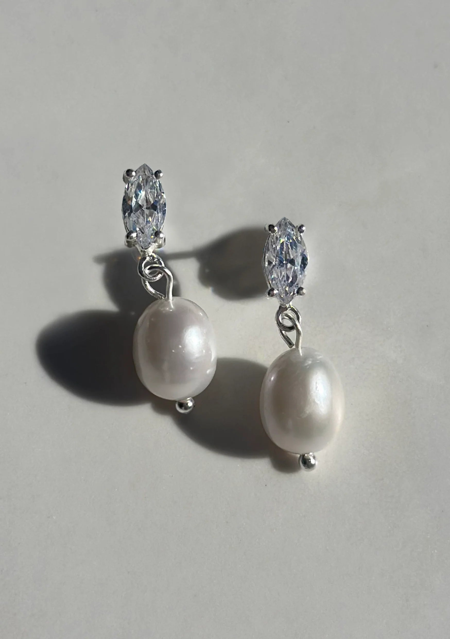 Lola Knight - Skylar Mini - Crystal And Pearl Bridal Drop Earrings - Silver