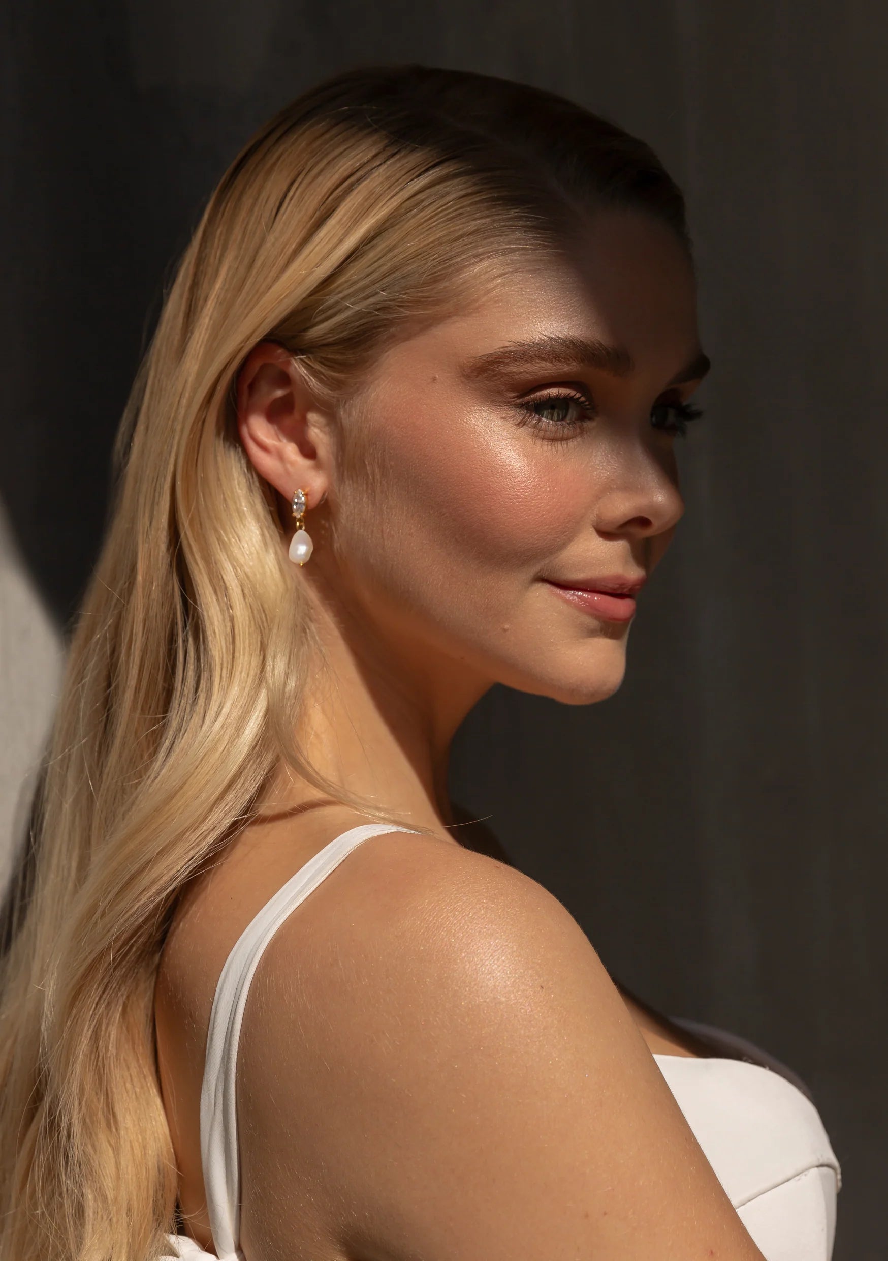 Buy Lola Knight - Skylar Mini - Crystal And Pearl Drop Bridal Earrings - Gold online | The White Collection Australia