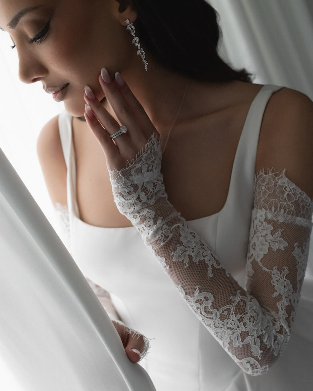 Esther - Delicate Crystal Cluster Drop Bridal Earrings