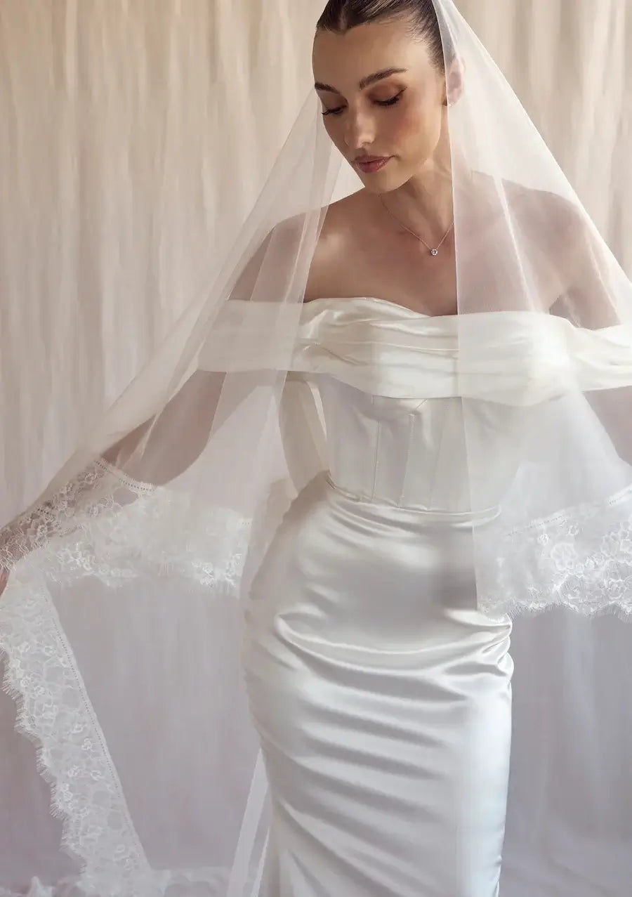 Buy Lola Knight - Stevie - Ivory Mantilla Lace Wedding Veil online | The White Collection Australia