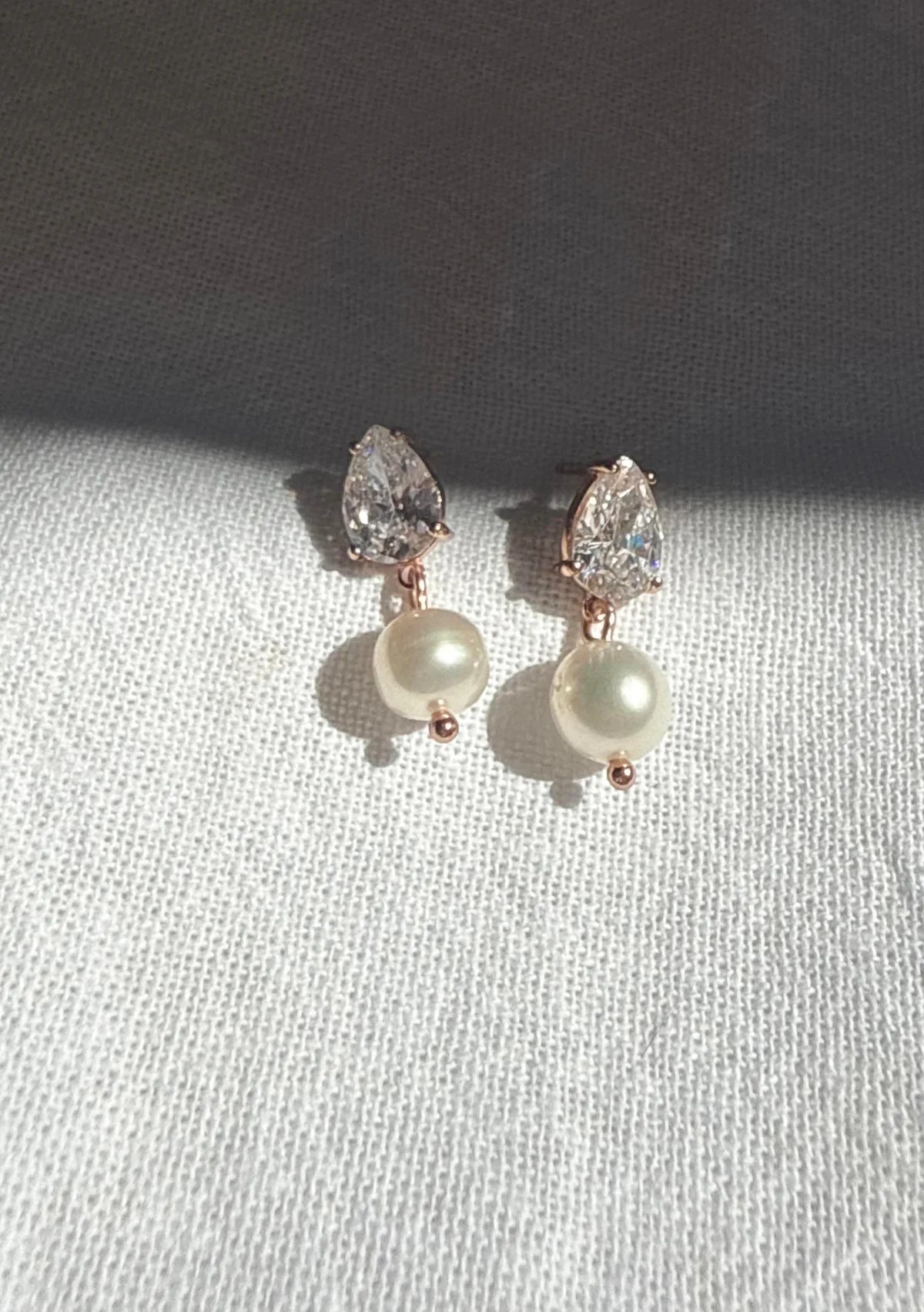 Buy Lola Knight - Sutton - Pearl & Teardrop Crystal Earrings - Rose Gold online | The White Collection Australia