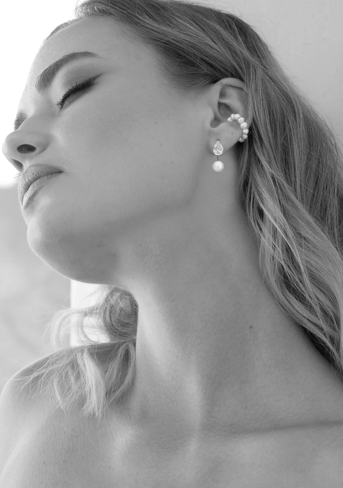 Buy Lola Knight - Sutton - Pearl & Teardrop Crystal Earrings - Silver online | The White Collection Australia