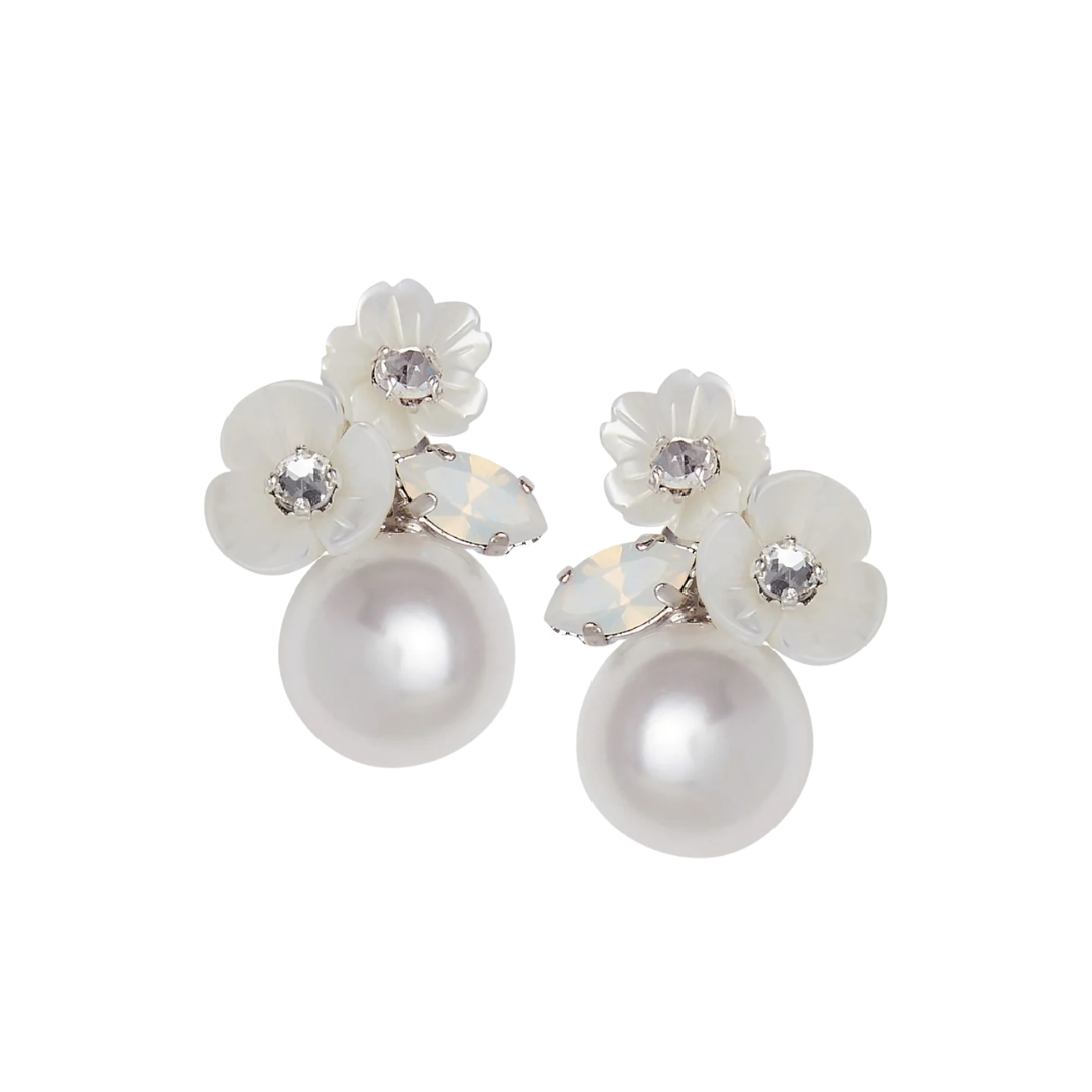 Elizabeth Bower - Trill Duet - Pearl Floral Earrings - Rhodium Silver