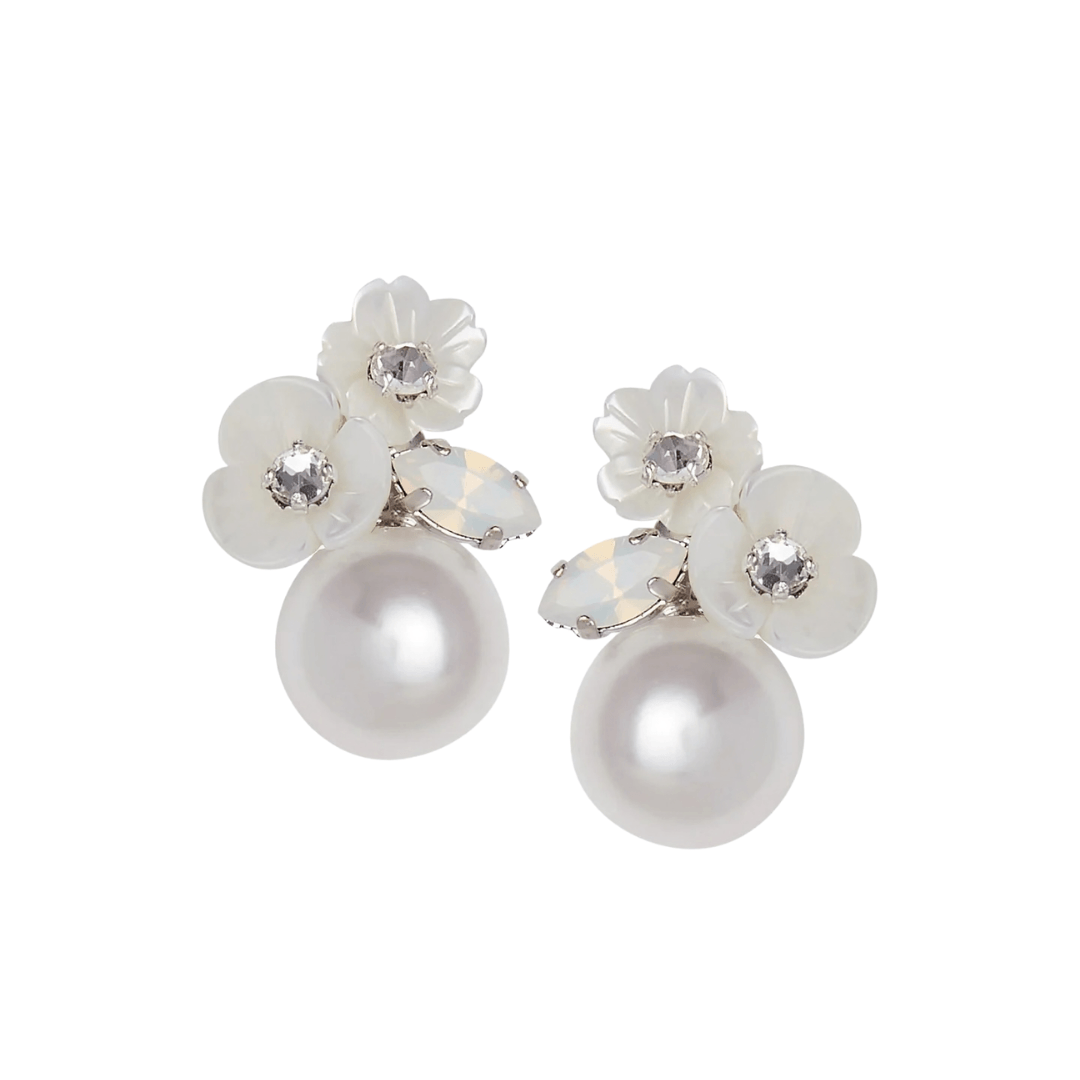 Buy Elizabeth Bower - Trill Duet - Pearl Floral Earrings - Rhodium Silver online | The White Collection Australia