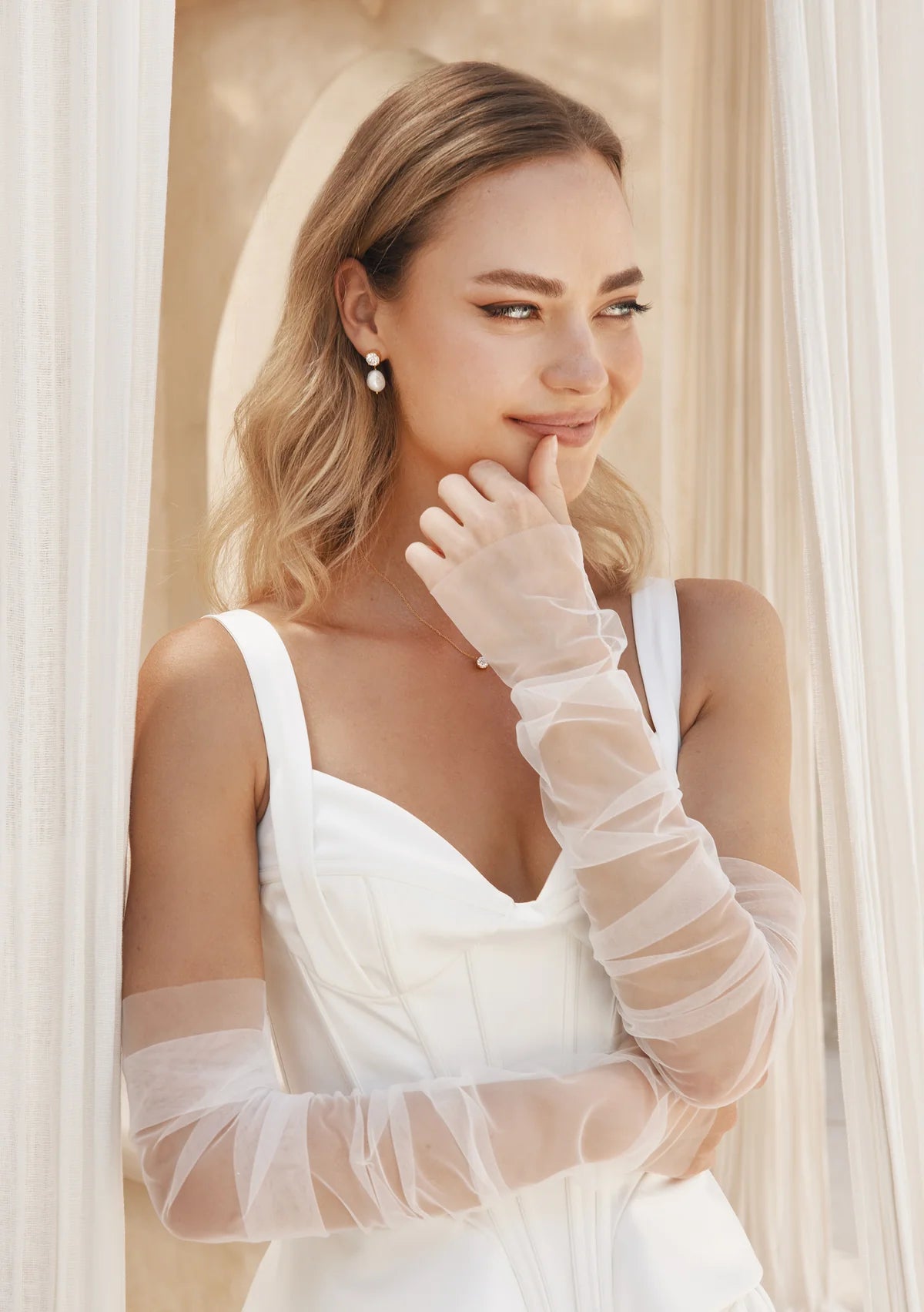 Buy Lola Knight - Violet - Crystal & Pearl Drop Bridal Earrings - 18K Gold online | The White Collection Australia