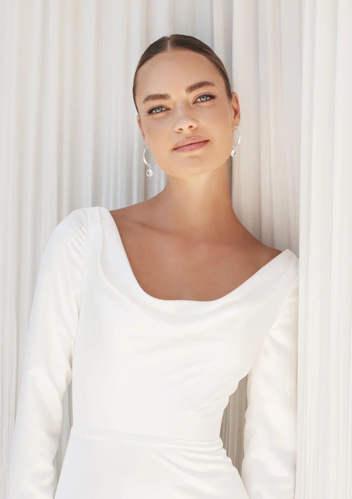 Buy Lola Knight - Vivienne - Crystal Charm Bridal Drop Earrings - Silver online | The White Collection Australia