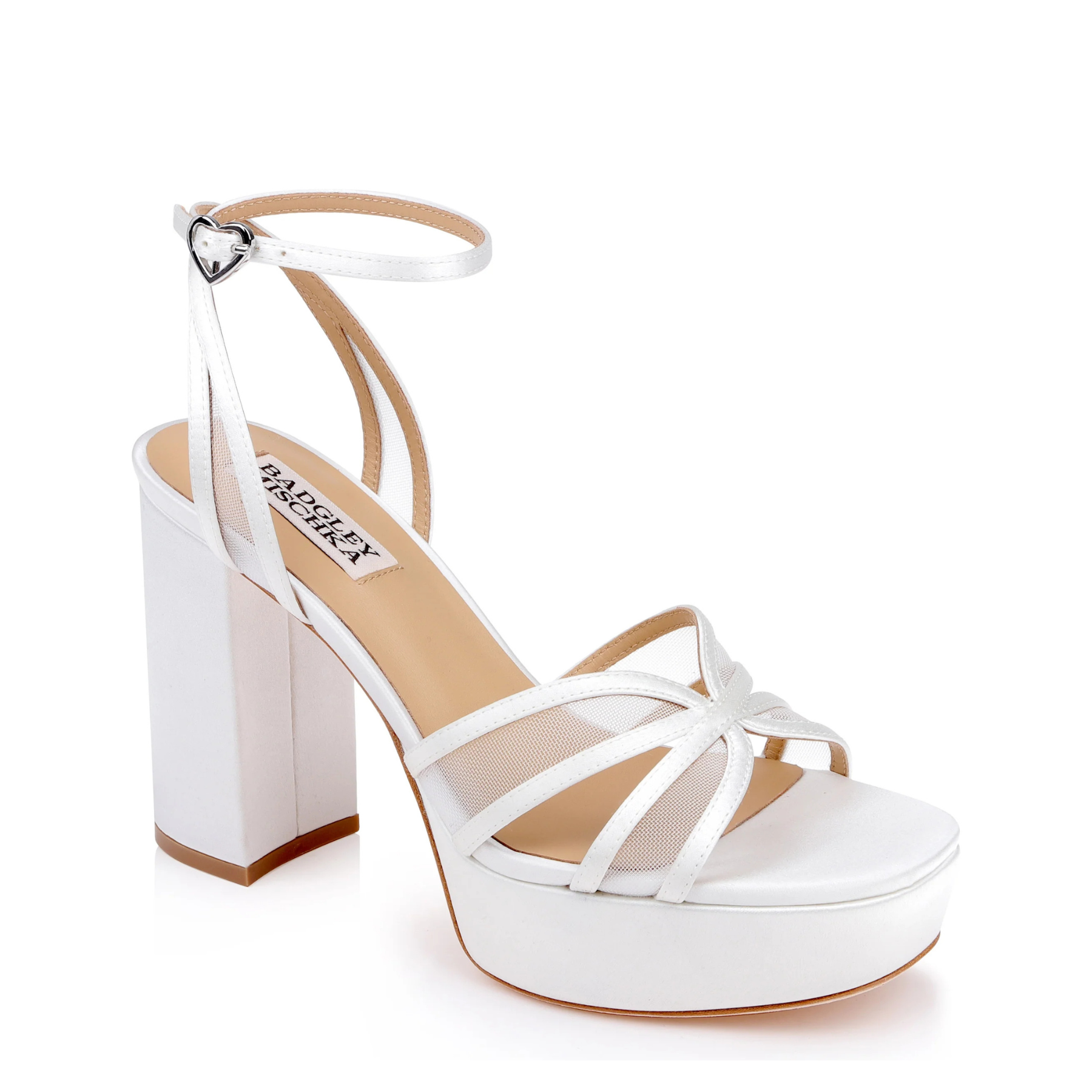 Yohana - Platform Ankle Strap Sandal White Satin - Soft White