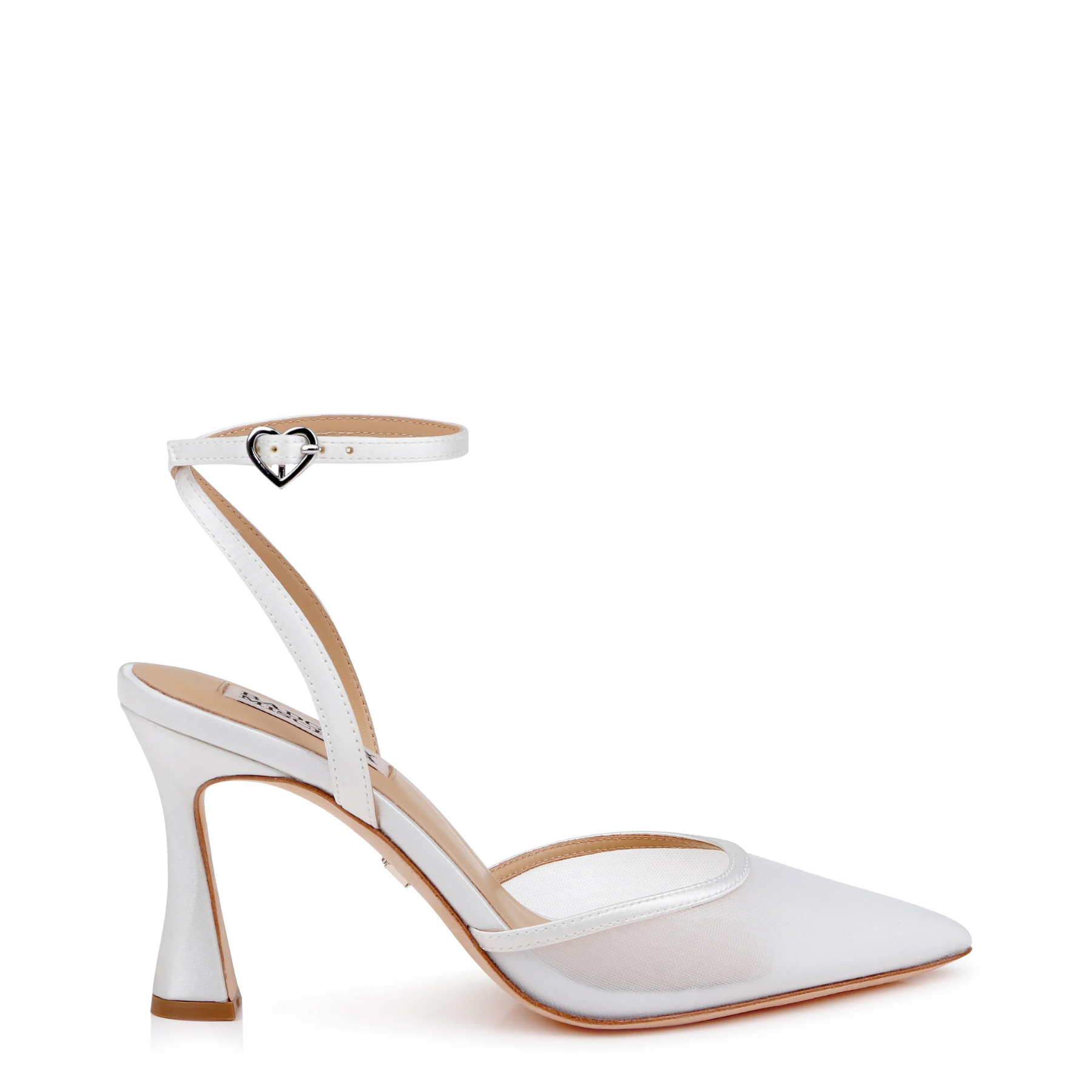 Yordan - Mesh Ankle Strap Pump in White Satin - Soft White