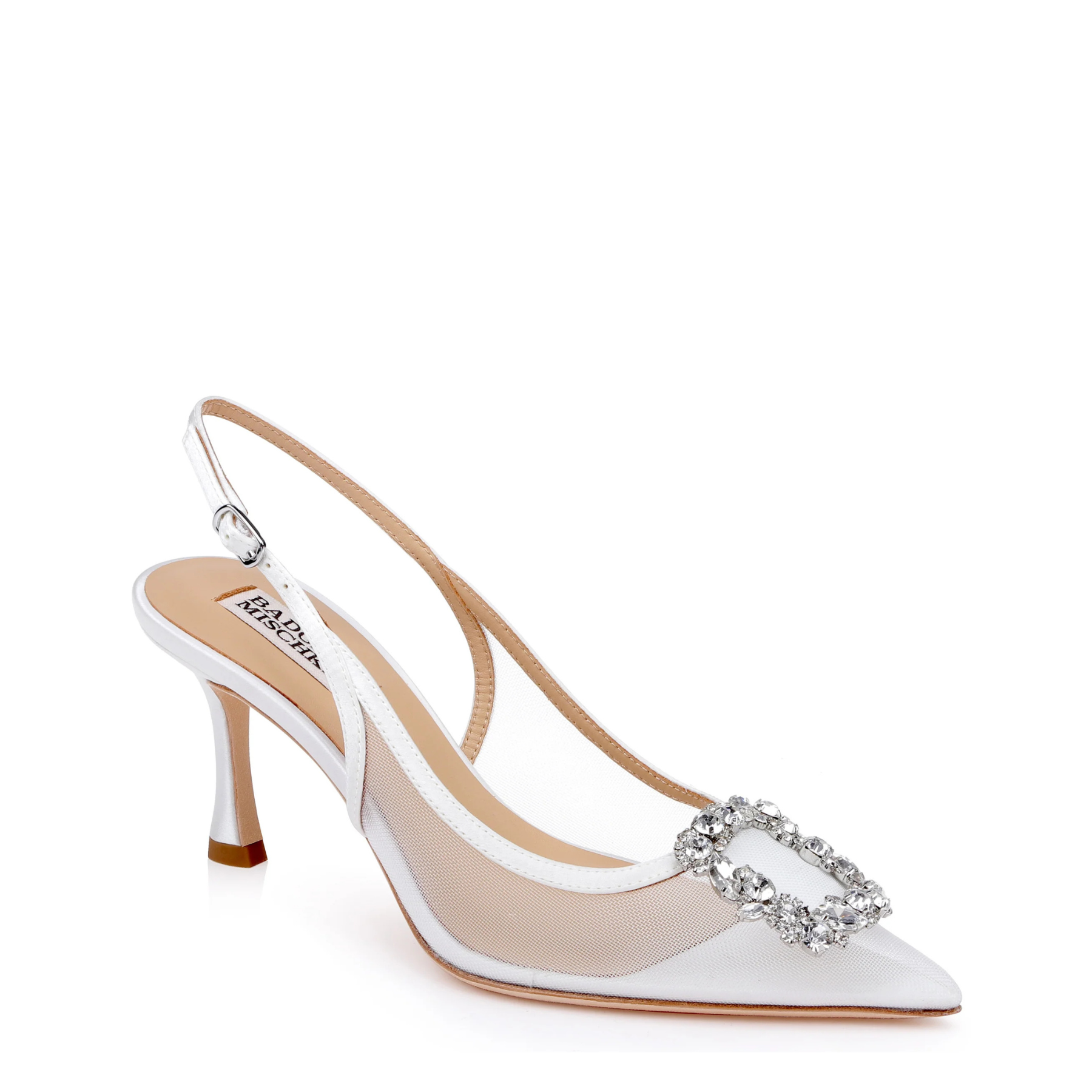 Yuta - Mesh Slingback Pump White Satin - Soft White