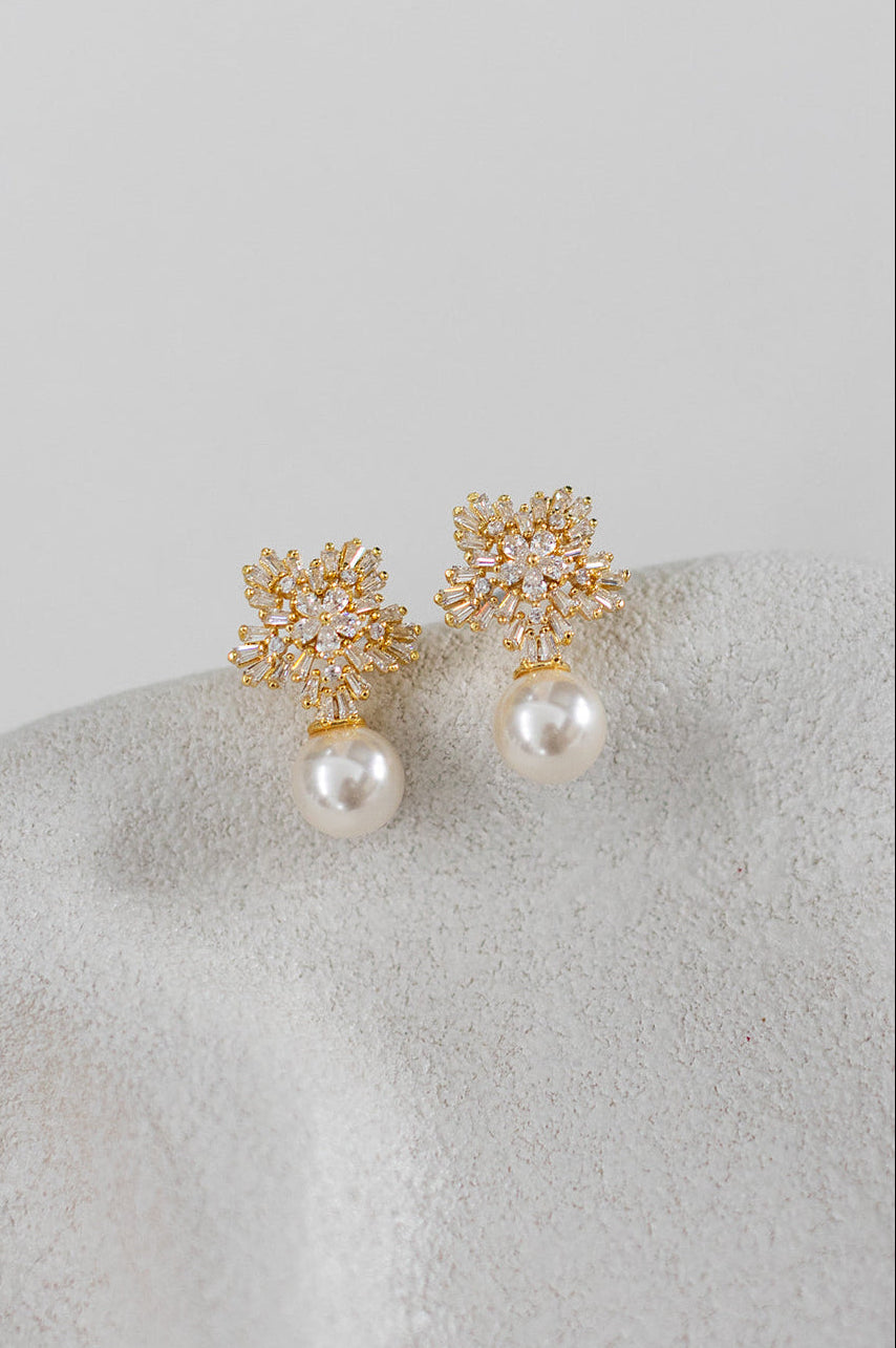Buy Zoey - Stunning Snowflake Pearl Bridal Earrings online | The White Collection Australia