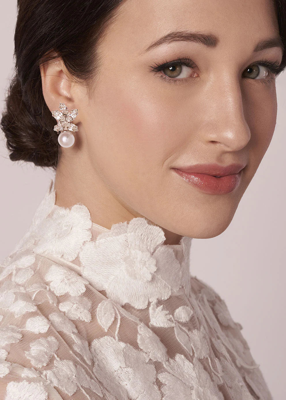 Buy Elizabeth Bower - Burst Mini Duet Crystal and Pearl Earrings - Rhodium Silver online | The White Collection Australia
