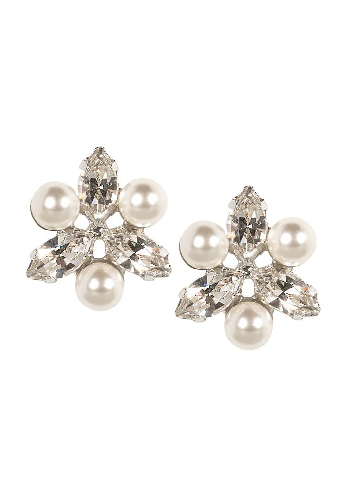 Buy Elizabeth Bower - Juliette Pearl & Crystal Stud - Rhodium Silver online | The White Collection Australia