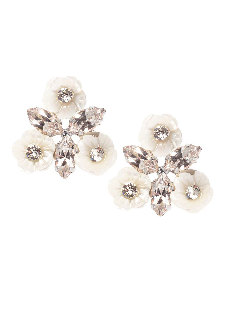 Elizabeth Bower - Juliette Pearl & Crystal Flower Stud - Gold