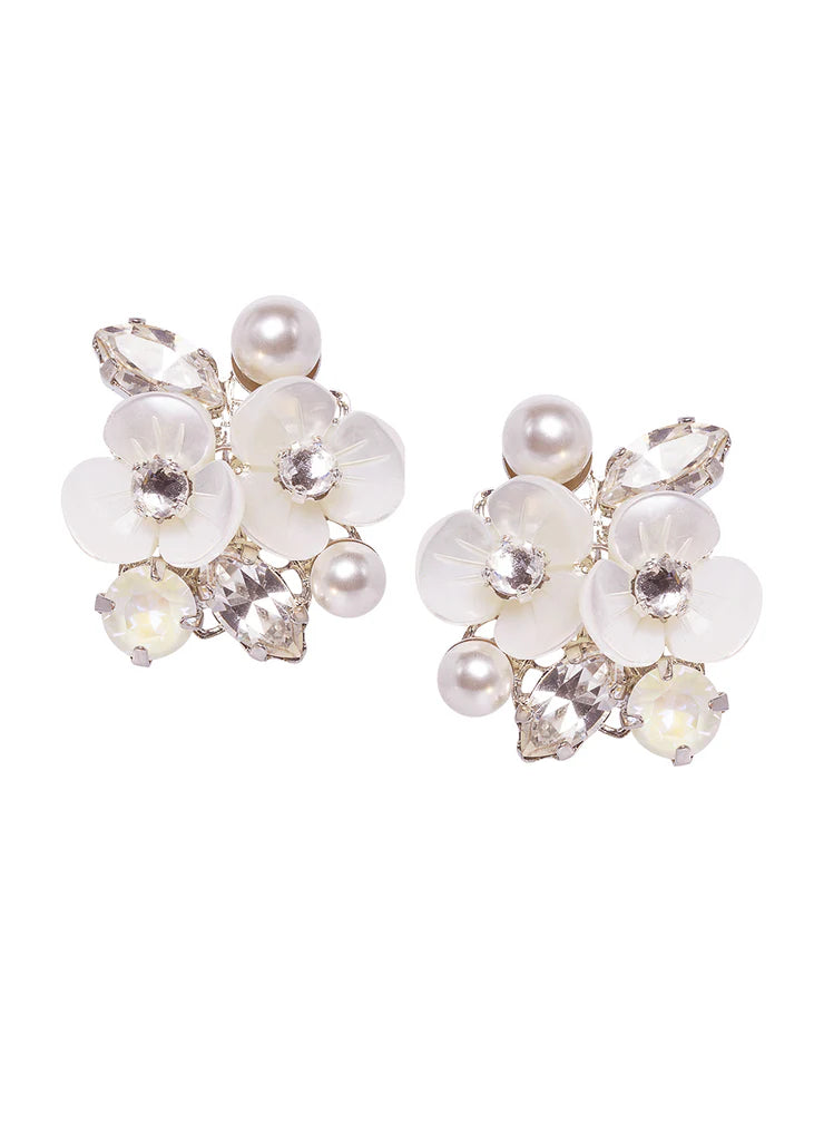 Buy Elizabeth Bower - Trillium Pearl & Crystal Cluster Stud - Gold online | The White Collection Australia