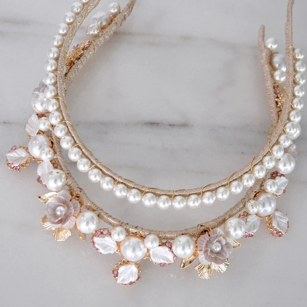 Buy A'el Este - Aubrey - Bridal Pearl Headband - Gold online | The White Collection Australia
