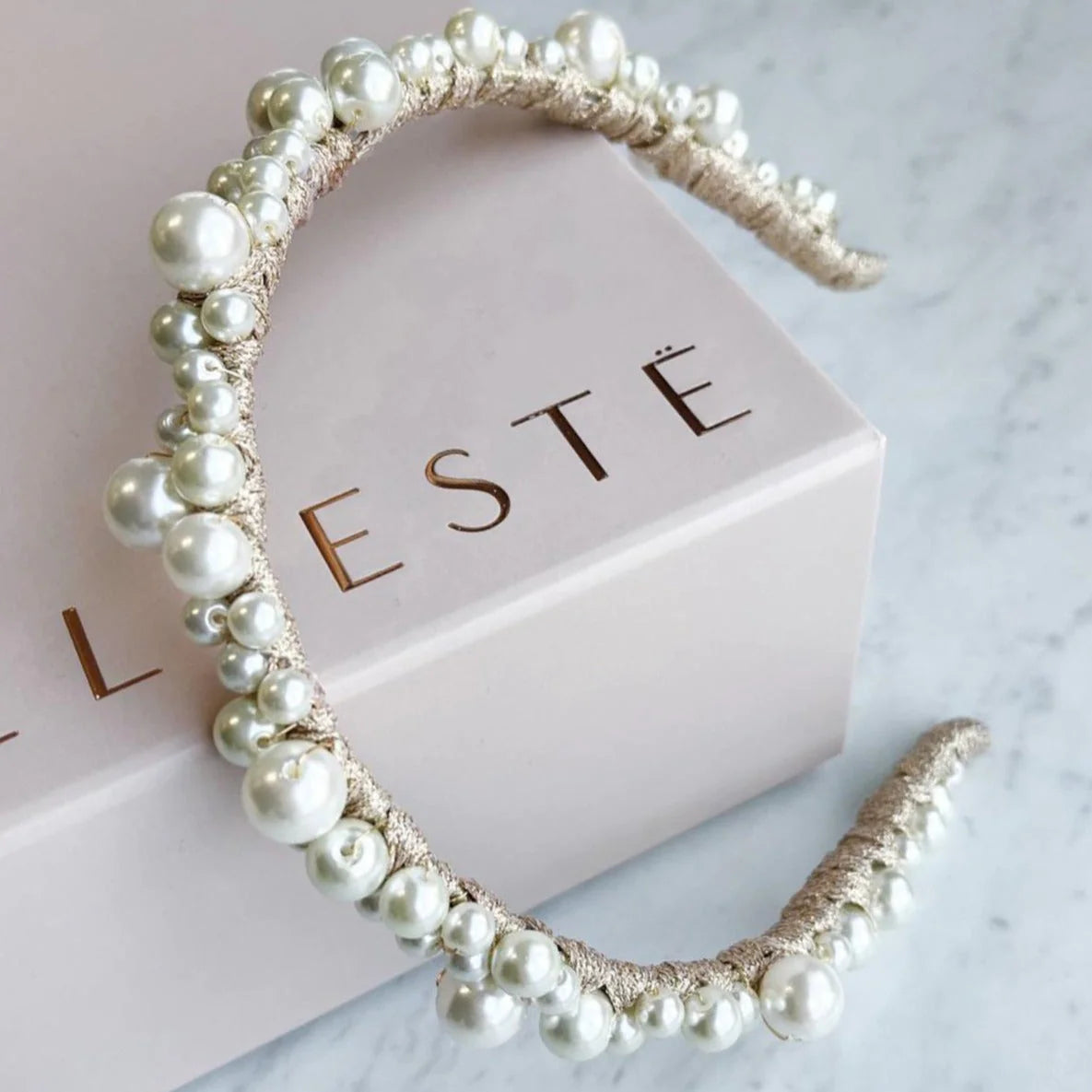 Buy A'el Este - Charlotte - Bridal Pearl Headband - Rose Gold online | The White Collection Australia