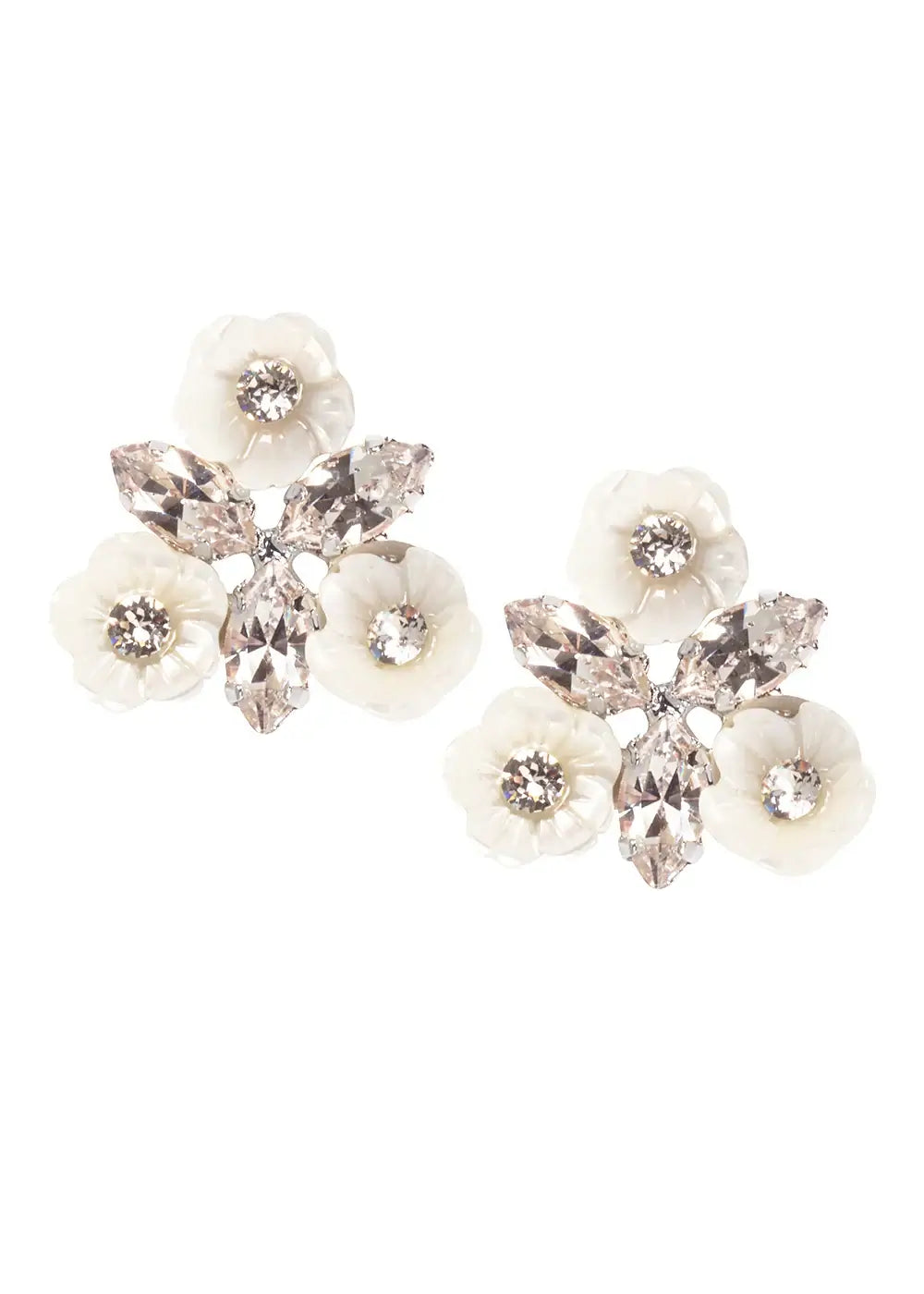 Buy Elizabeth Bower - Juliette Pearl & Crystal Flower Stud - Rhodium Silver online | The White Collection Australia