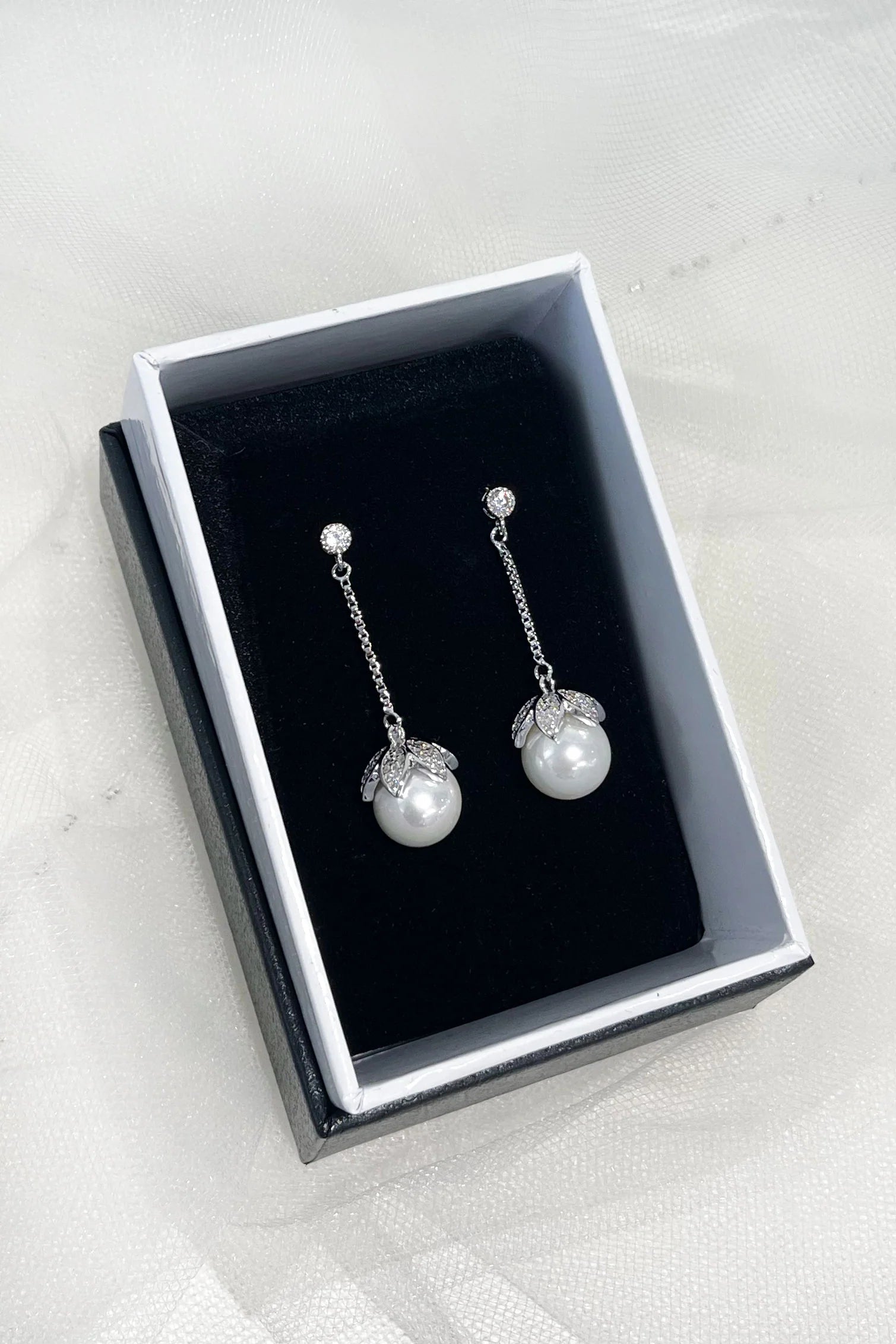 Buy Leslie - Long Pearl Drop Bridal Earrings online | The White Collection Australia