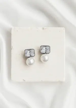 Buy Lola Knight - Pamola - Pearl & Emerald Cut Crystal Earrings - Silver online | The White Collection Australia