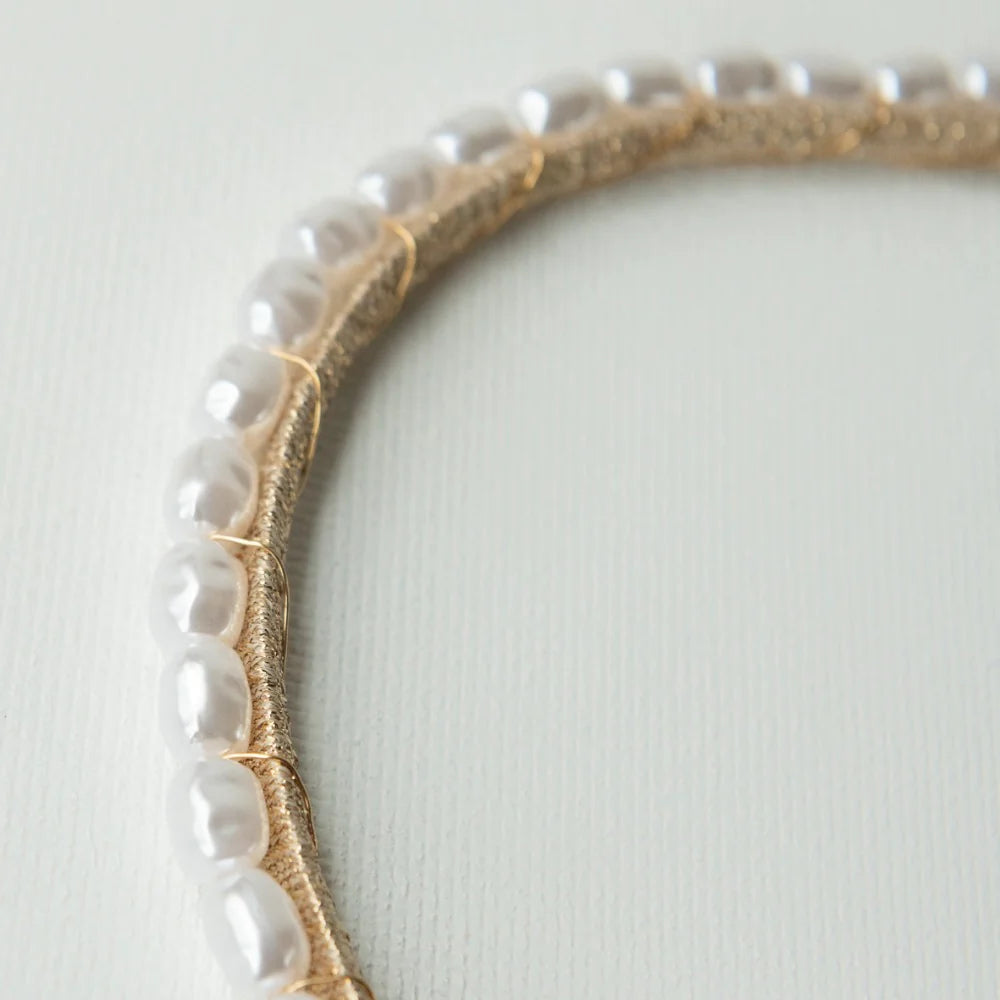 Buy A'el Este - Mia - Natural Pearl Bridal Headband - Gold online | The White Collection Australia