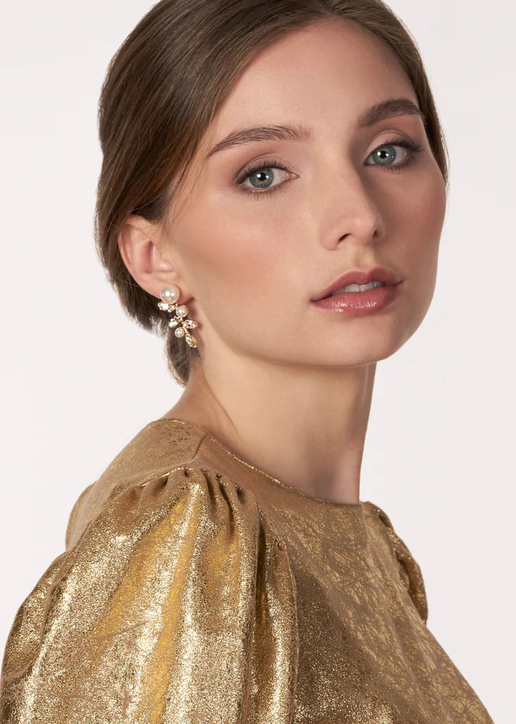 Buy Elizabeth Bower - Pearllum Crystal & Pearl Stud - Rhodium Silver online | The White Collection Australia