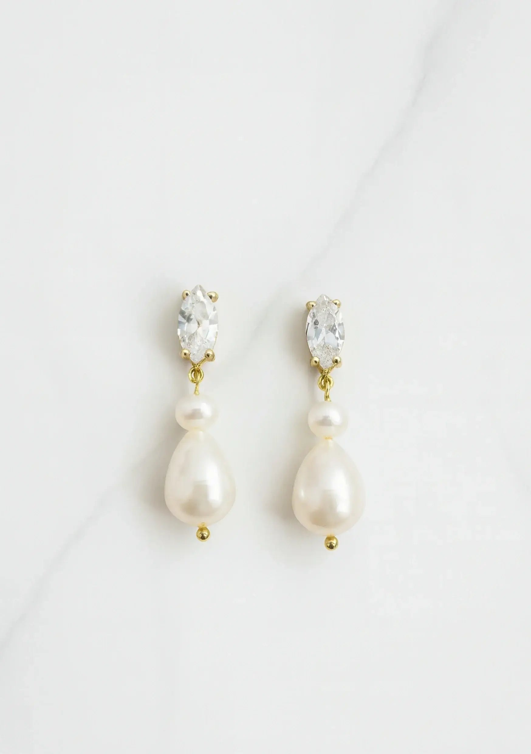 Buy Lola Knight - Sage - Double Pearl and Crystal Drop Bridal Earrings - Gold online | The White Collection Australia
