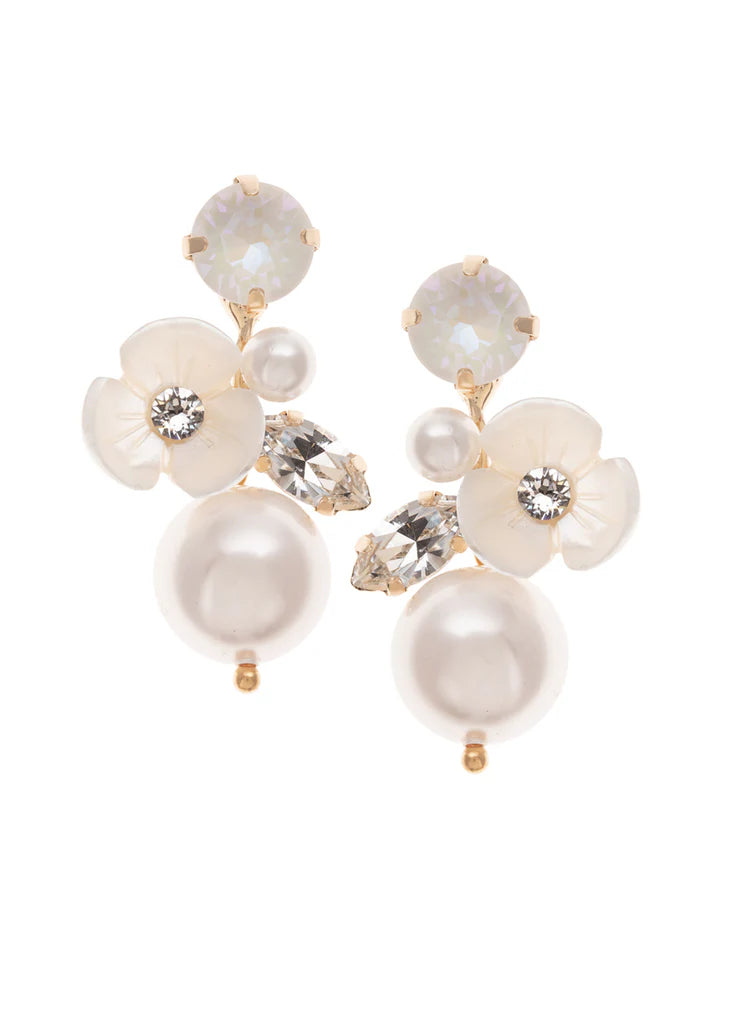 Buy Elizabeth Bower - Trillium Pearl & Crystal Bauble Drop - Gold online | The White Collection Australia
