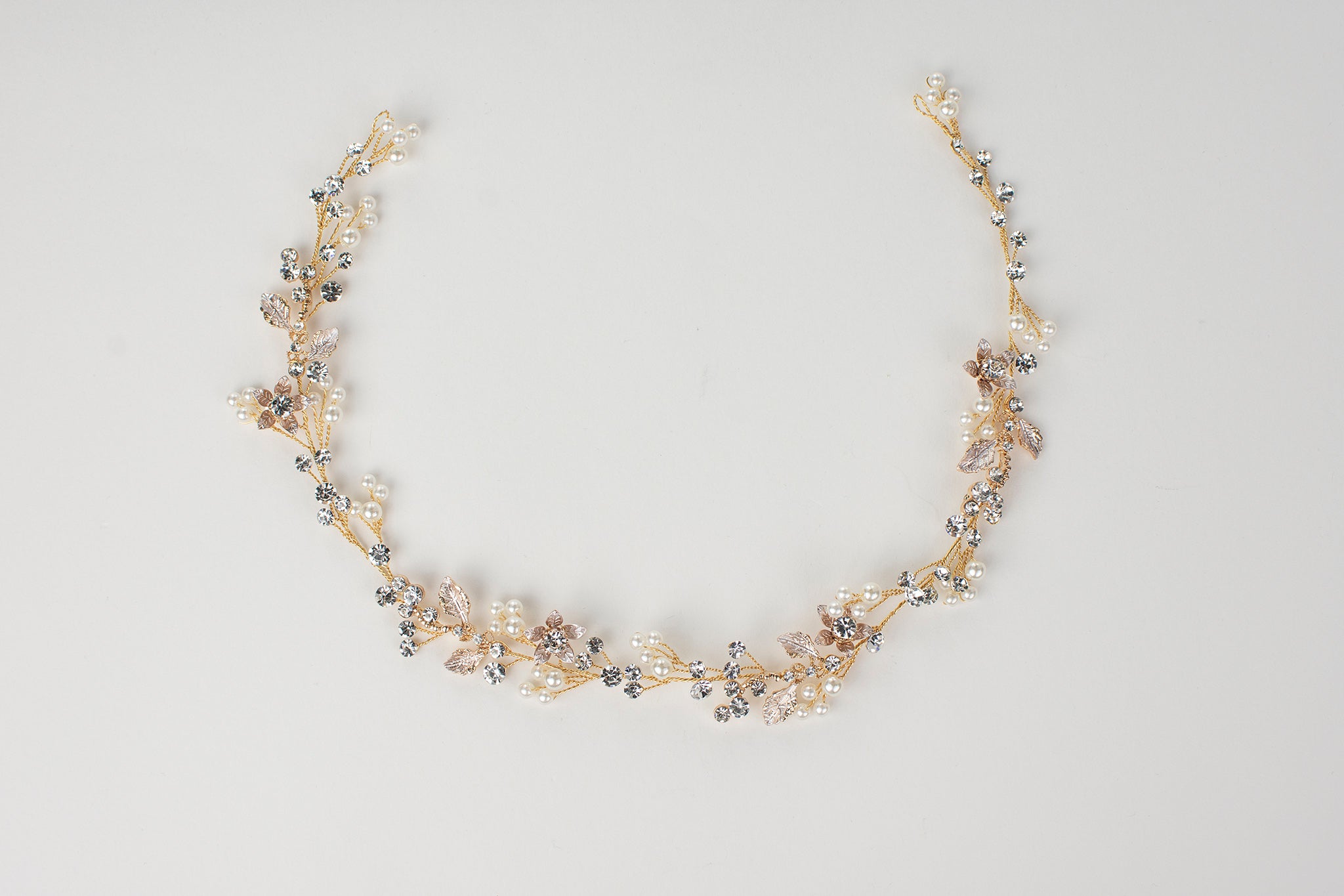 Iris - Crystal Floral & Pearl Bridal Hair Vine
