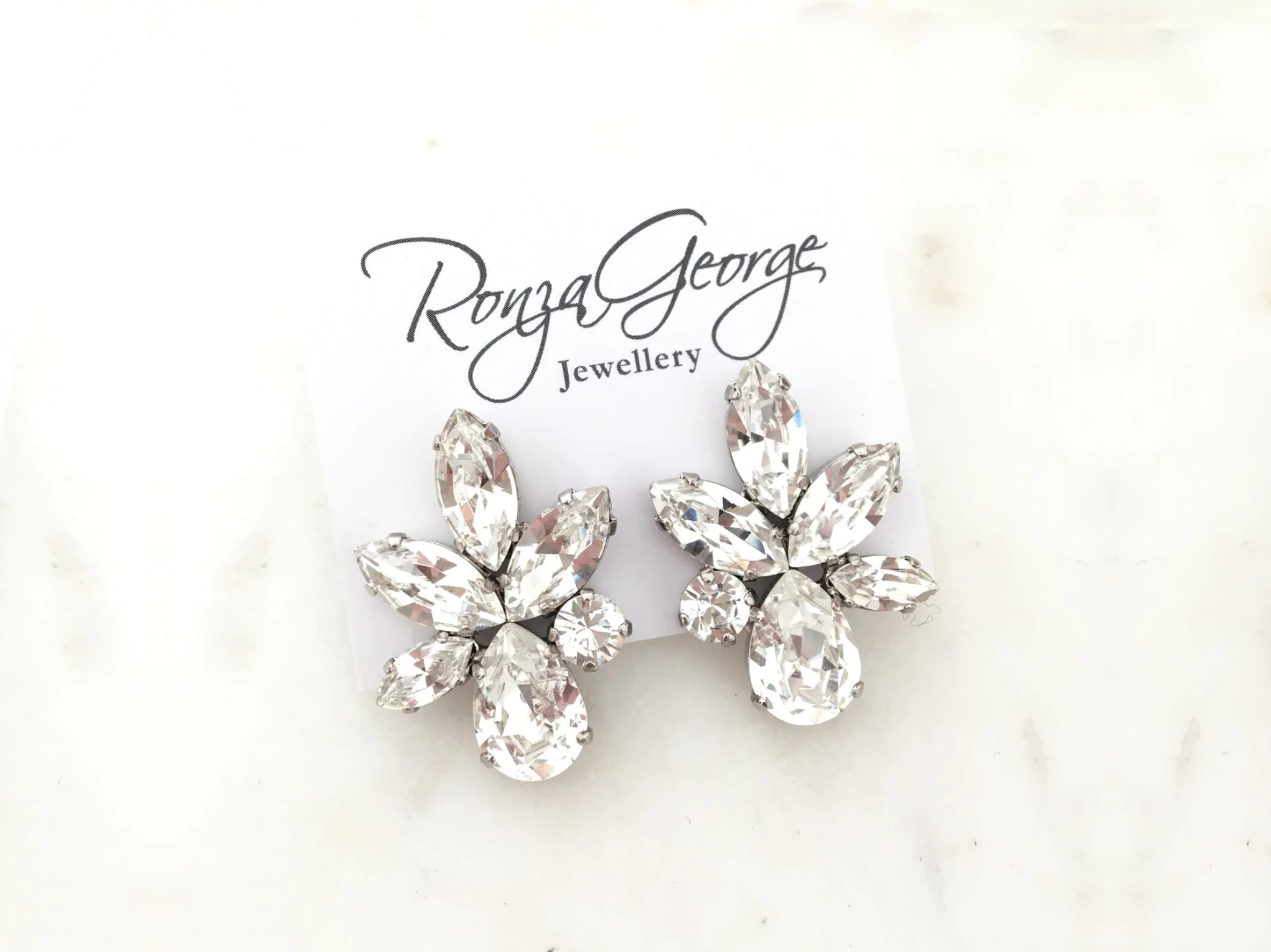 Elina - Silver Statement Swarovski Cluster Bridal Earrings