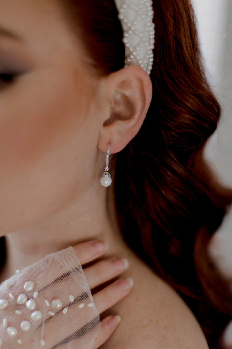 Buy Addison - Elegant Crystal Pearl Bridal Drop Earrings online | The White Collection Australia
