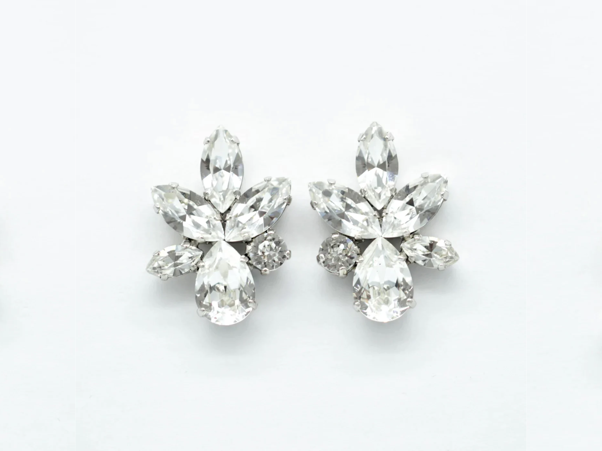 Elina - Silver Statement Swarovski Cluster Bridal Earrings