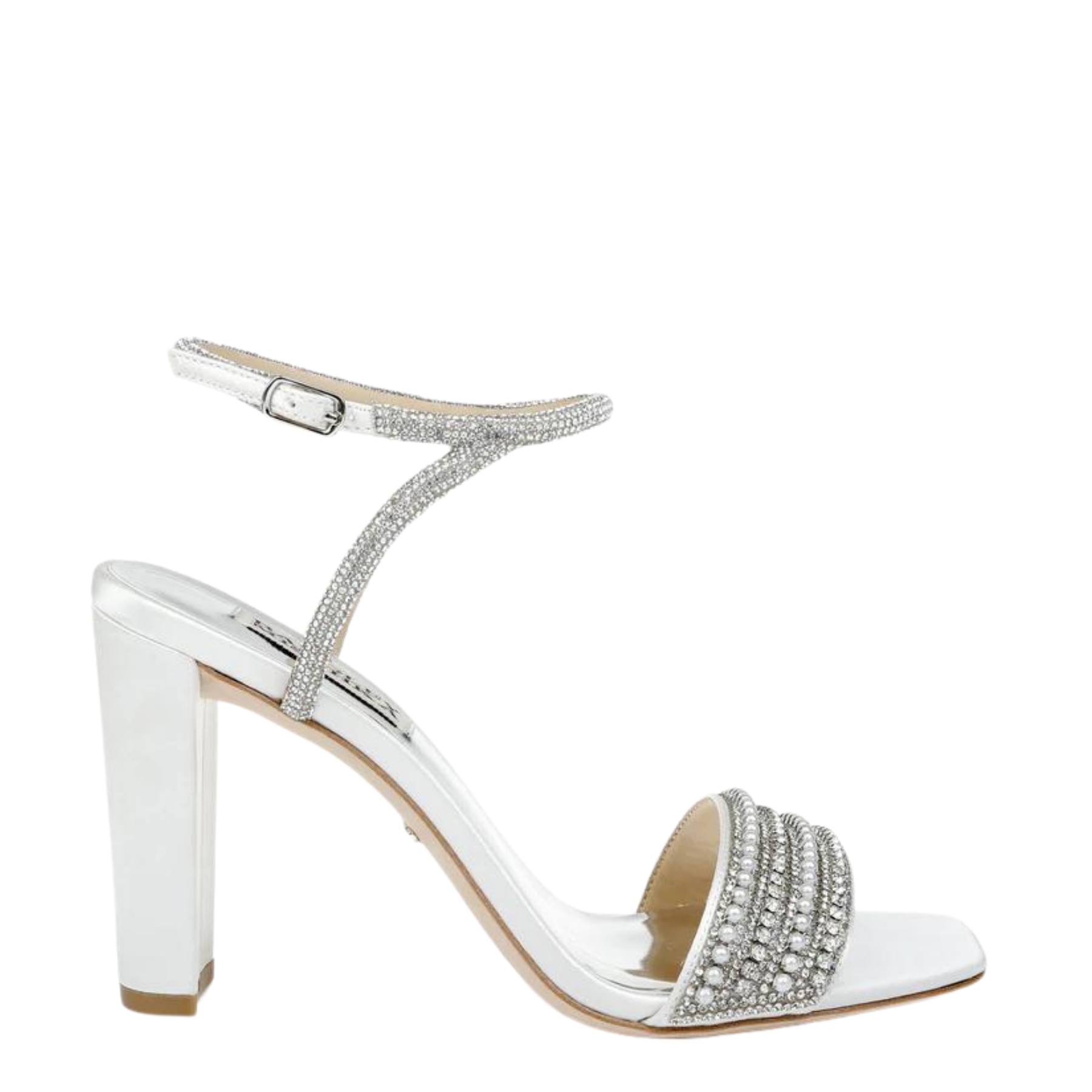 Kari - Open Toe Pearl Block Heel - White